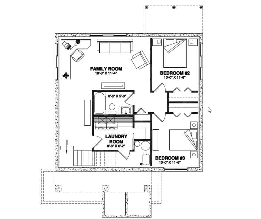 Floor Plan Basement of Ranch Plan #126-1969