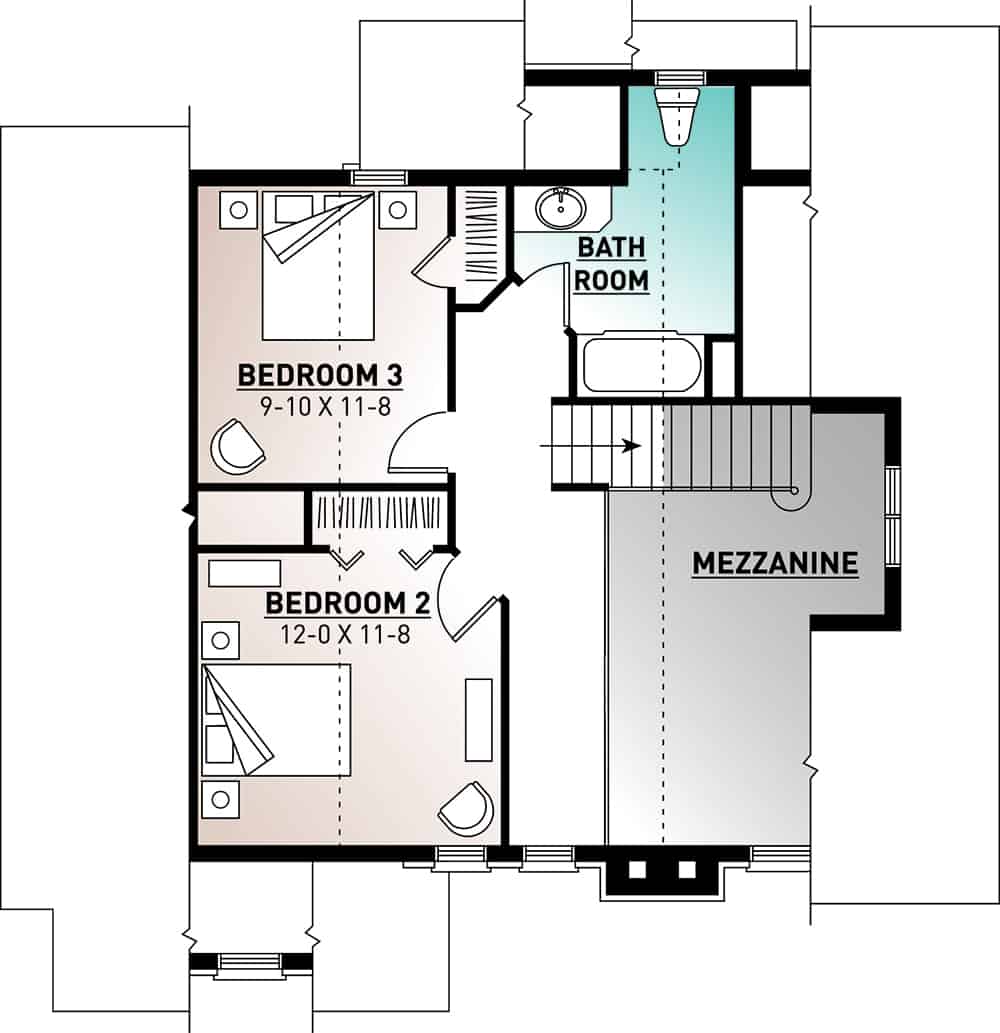 Floor Plan Upper Level of Tudor Plan #126-1970