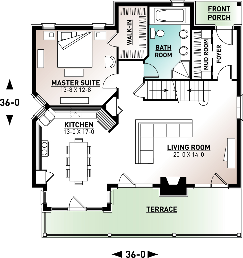 Floor Plan Main Level of Tudor Plan #126-1970