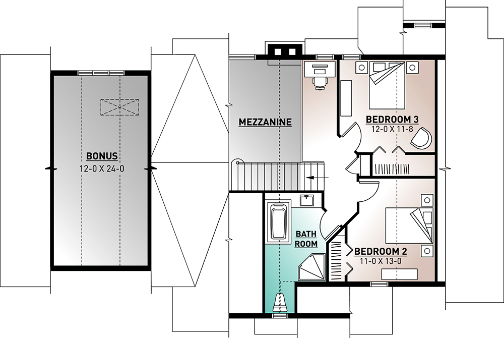 Floor Plan Upper Level of Tudor Plan #126-1972