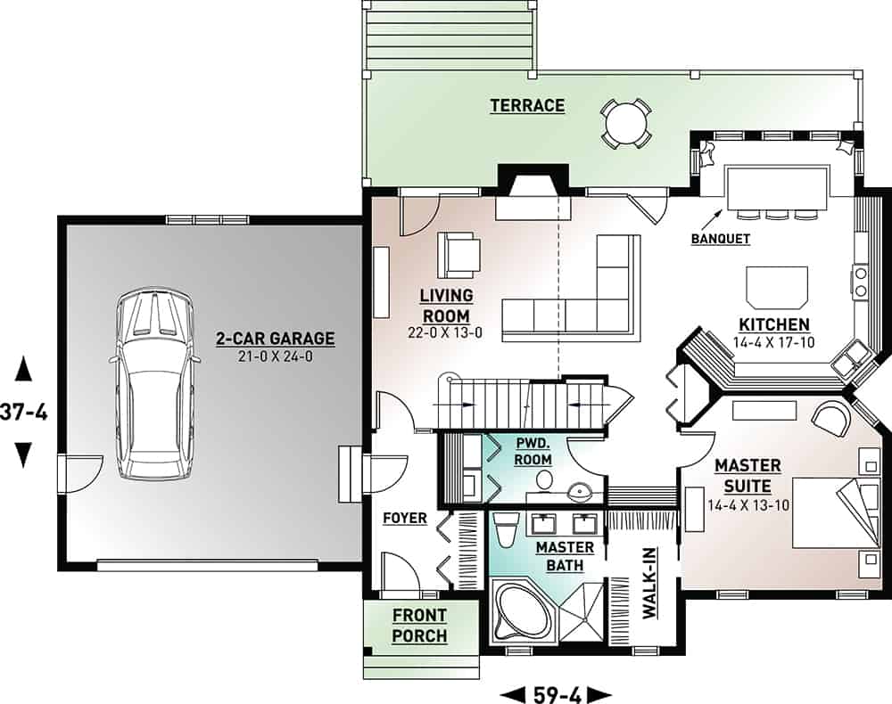 Floor Plan Main Level of Tudor Plan #126-1972