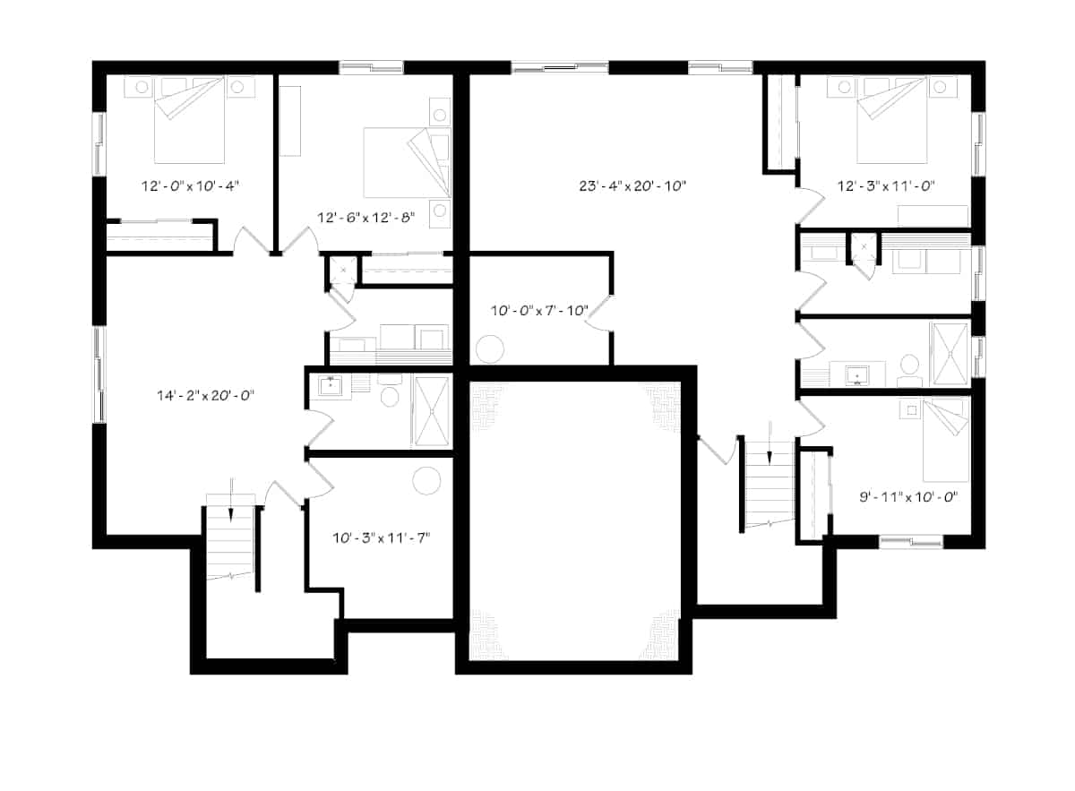 Floor Plan Basement of Contemporary Plan #126-1975