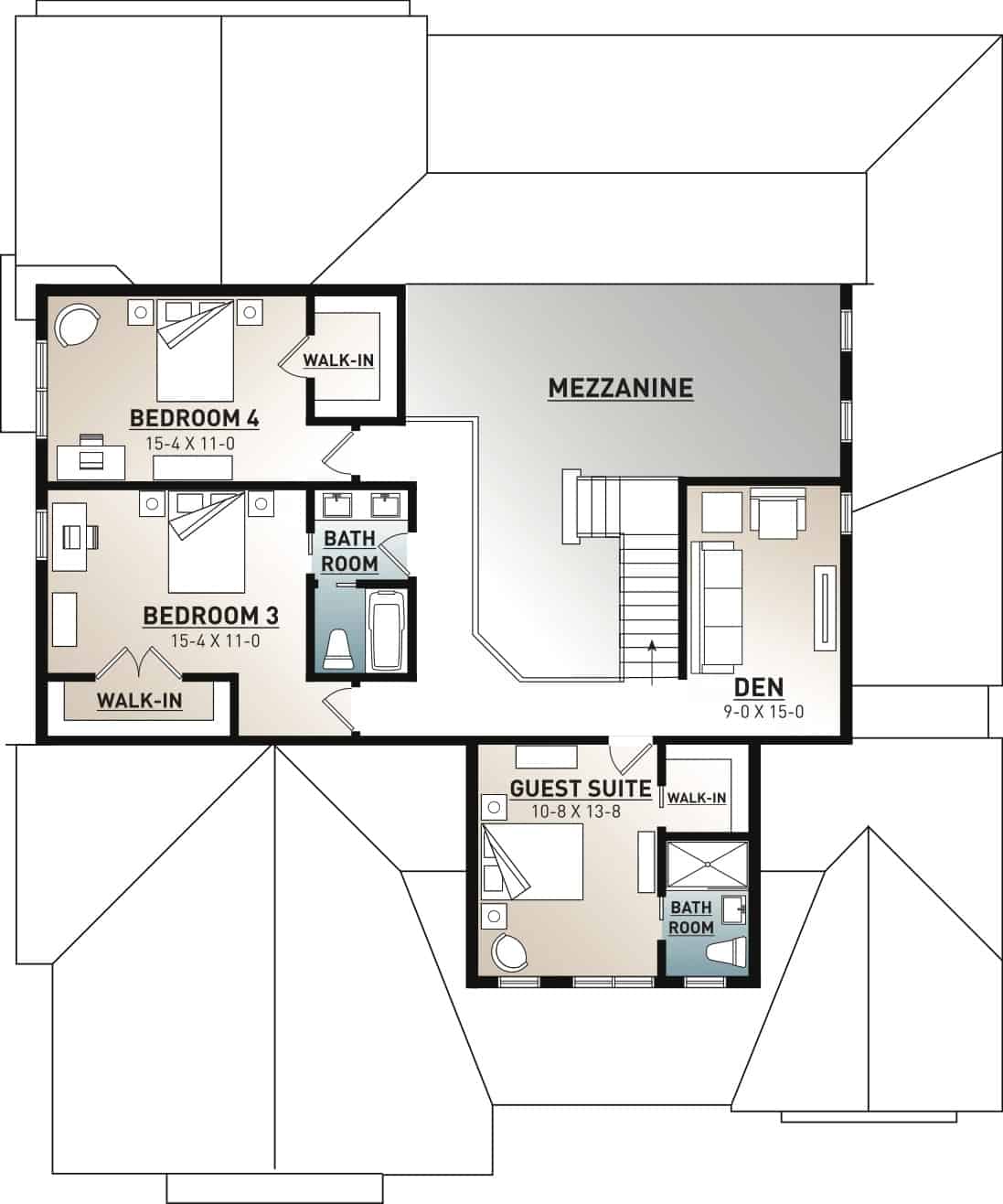 Floor Plan Upper Level of Farmhouse Plan #126-1976