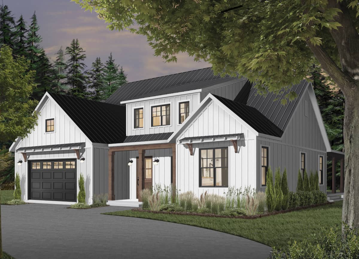 Front elevation of Modern Farmhouse home (ThePlanCollection: House Plan #126-1976)