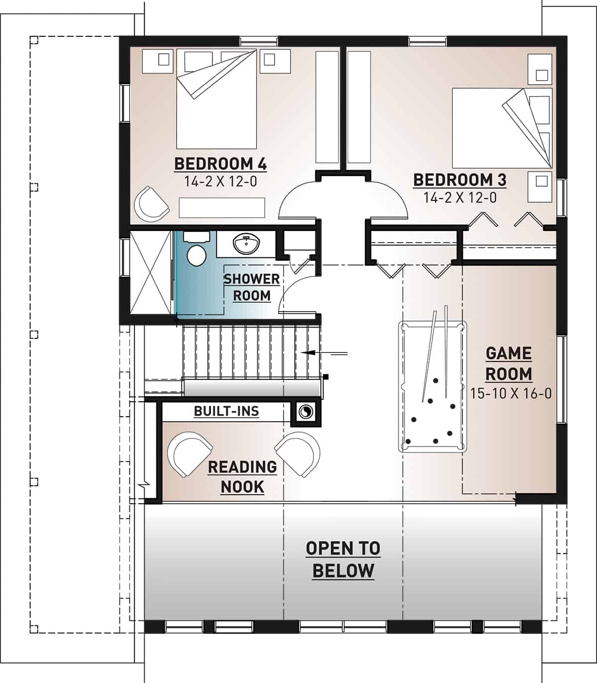Floor Plan Upper Level of Contemporary Plan #126-1977