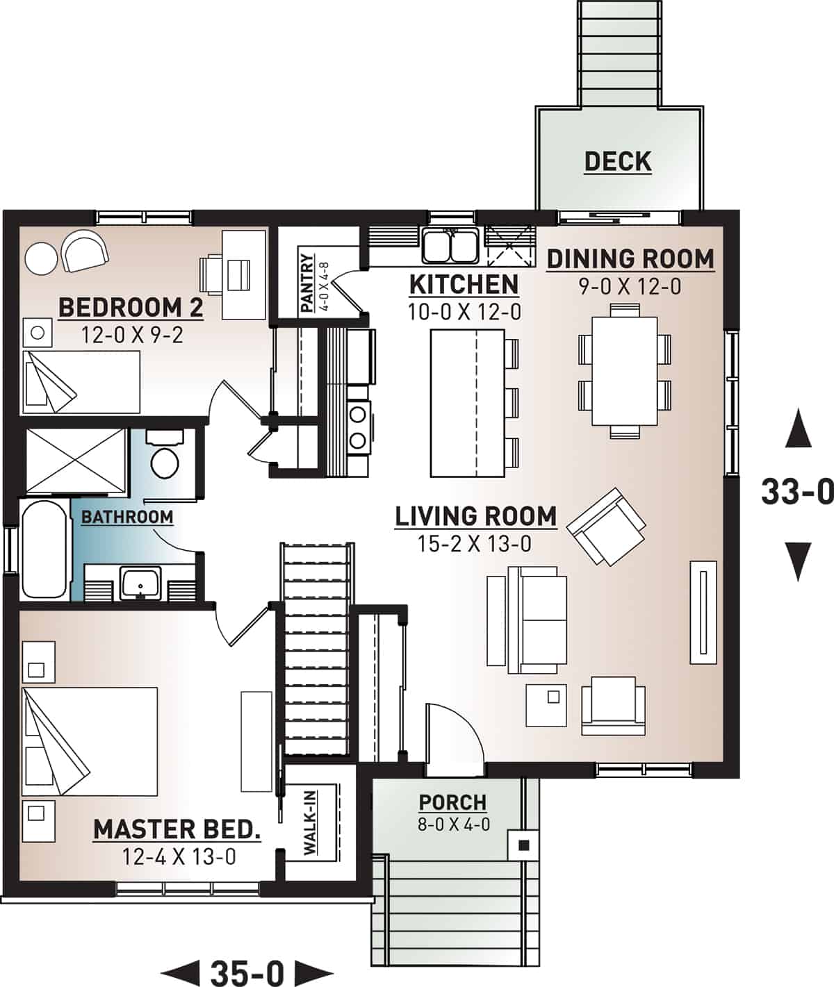 Floor Plan Main Level of Craftsman Plan #126-1978