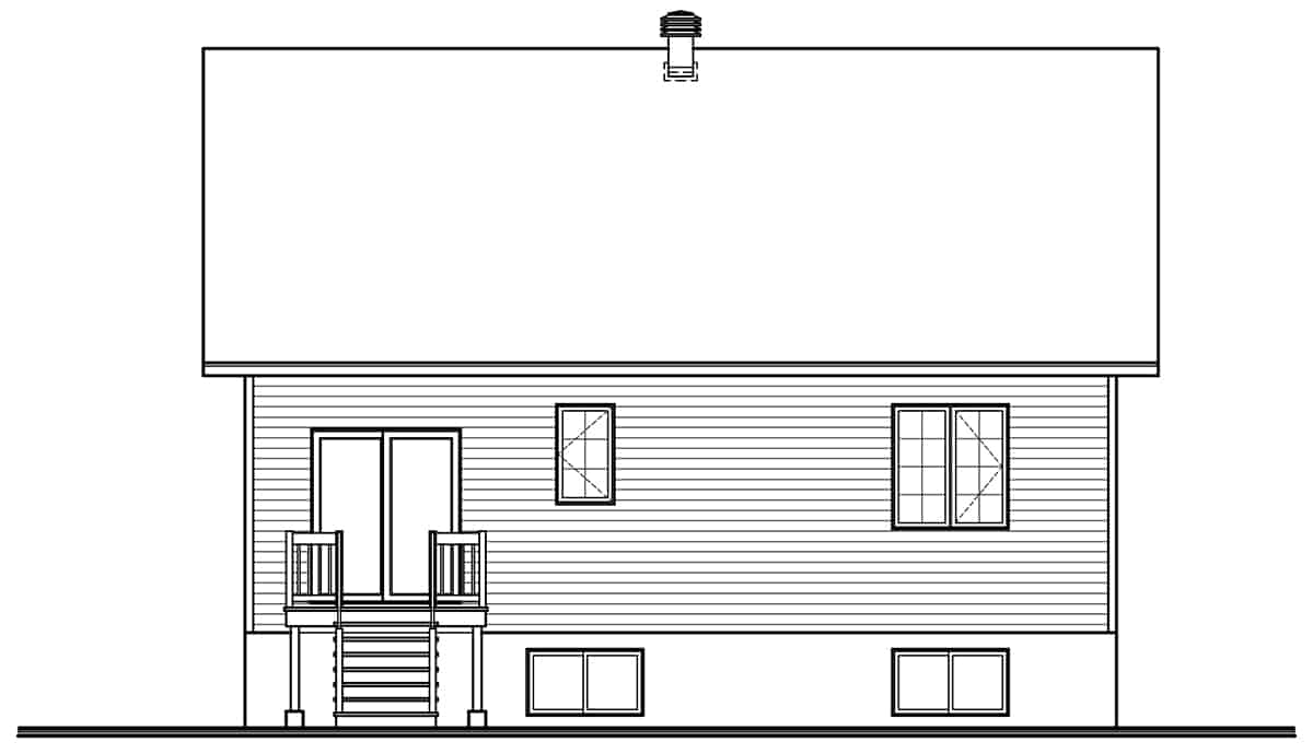 Home Plan Rear Elevation of this 2-Bedroom,1050 Sq Ft Plan -126-1978