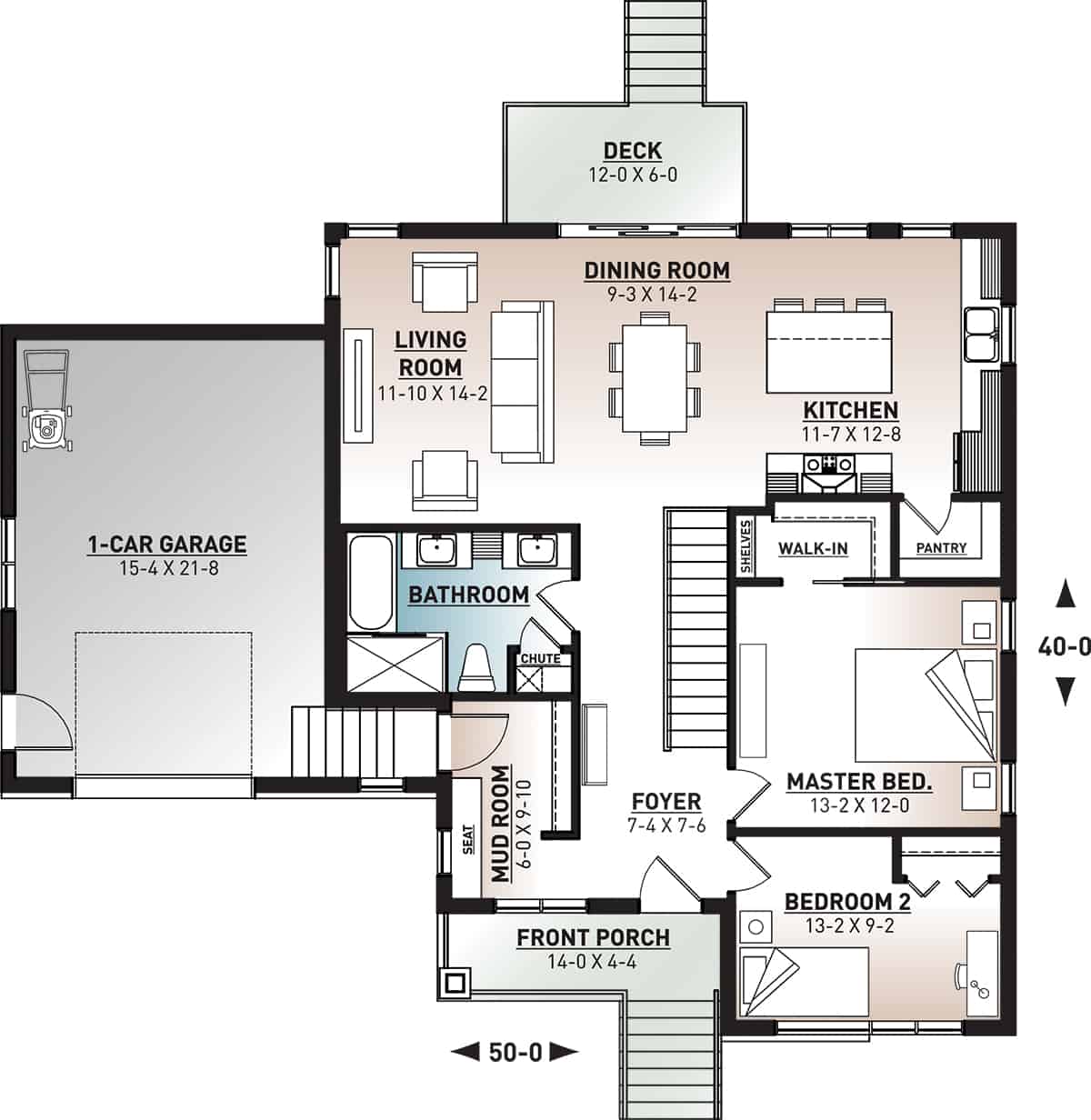 Floor Plan Main Level of Contemporary Plan #126-1980