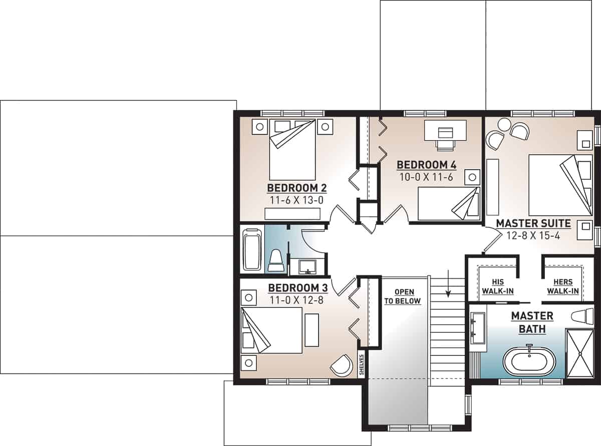 Floor Plan Upper Level of Farmhouse Plan #126-1983