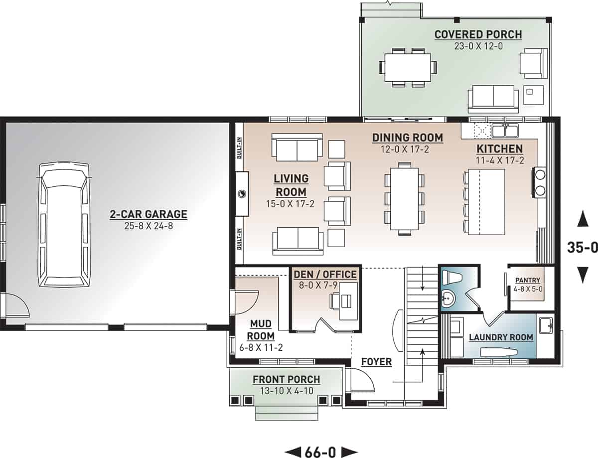 Floor Plan Main Level of Farmhouse Plan #126-1983