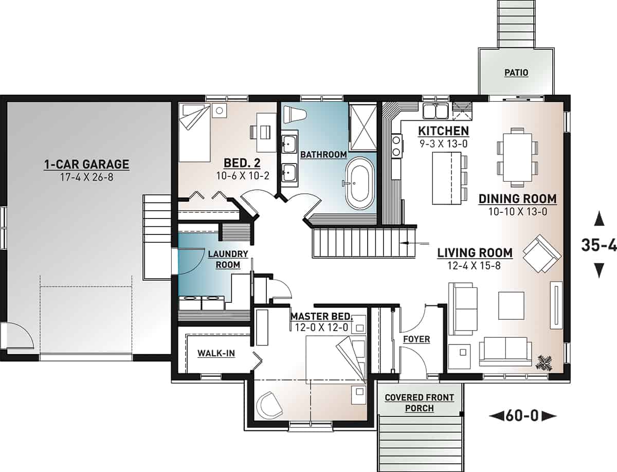 Floor Plan Main Level of Ranch Plan #126-1986