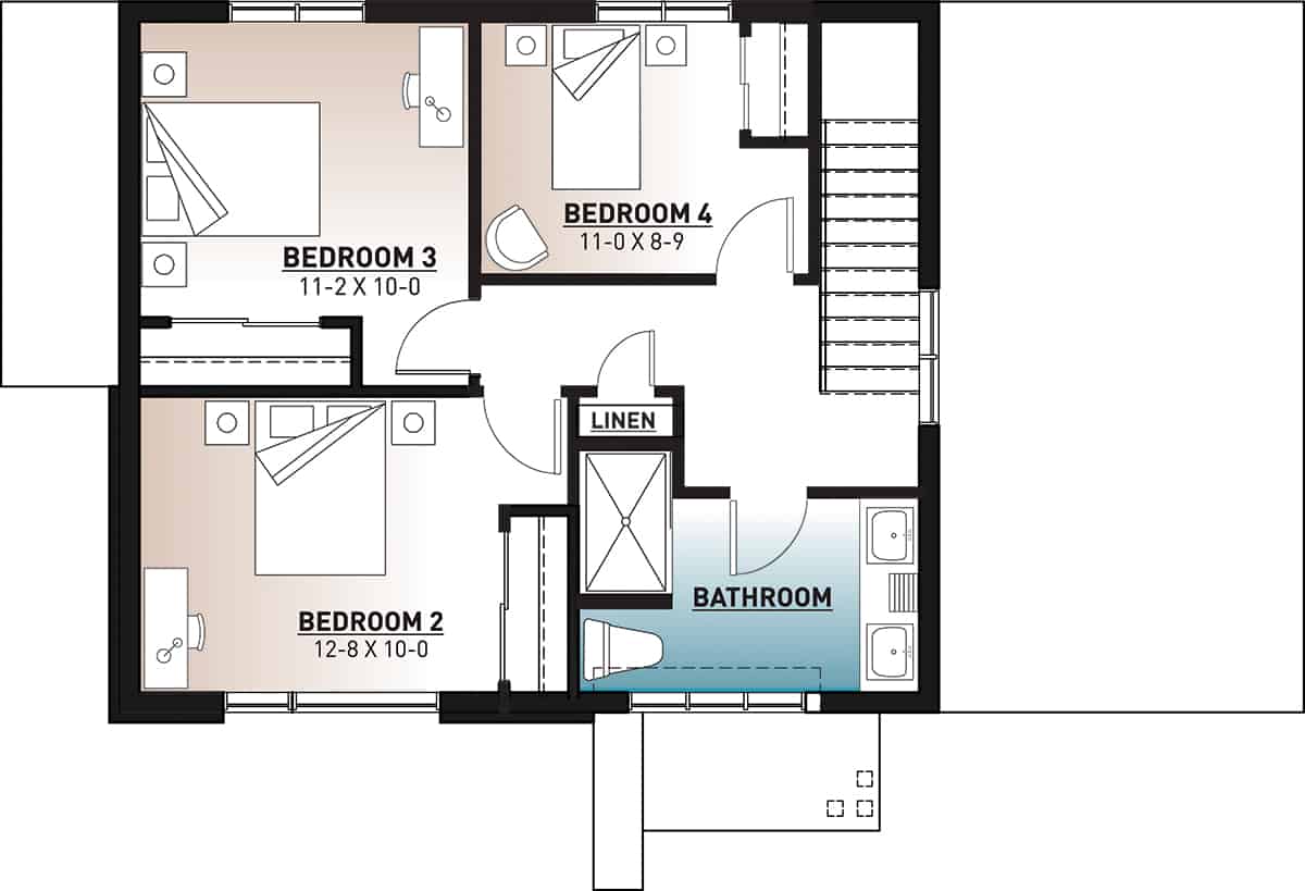 Floor Plan Upper Level of Modern Plan #126-1987