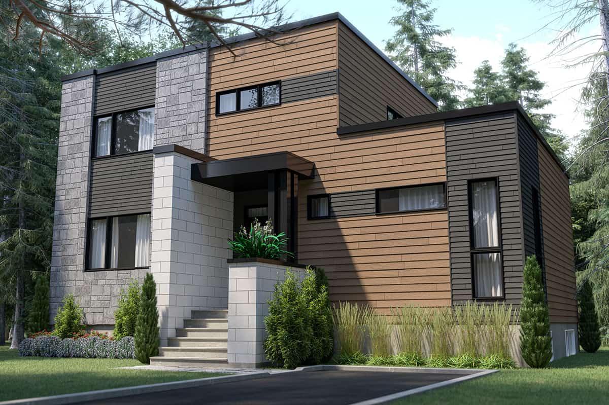 Front elevation of Modern home (ThePlanCollection: House Plan #126-1987)