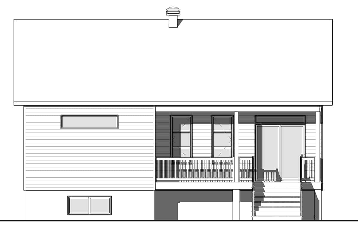 Home Plan Rear Elevation of this 2-Bedroom,1229 Sq Ft Plan -126-1988