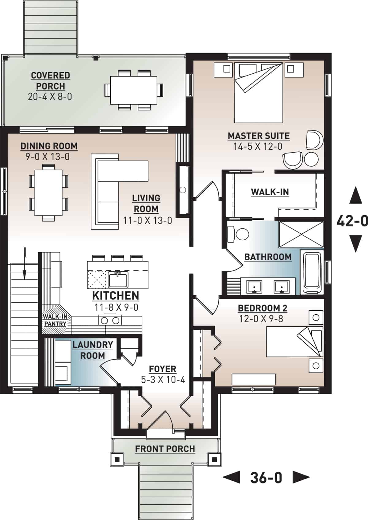 Floor Plan Main Level of Ranch Plan #126-1988