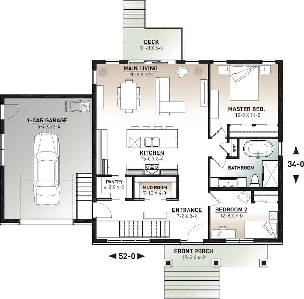 Floor Plan Main Level of Contemporary Plan #126-1990