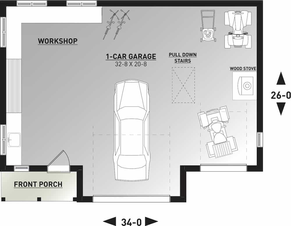 Floor Plan Main Level of Garage Plan #126-1992