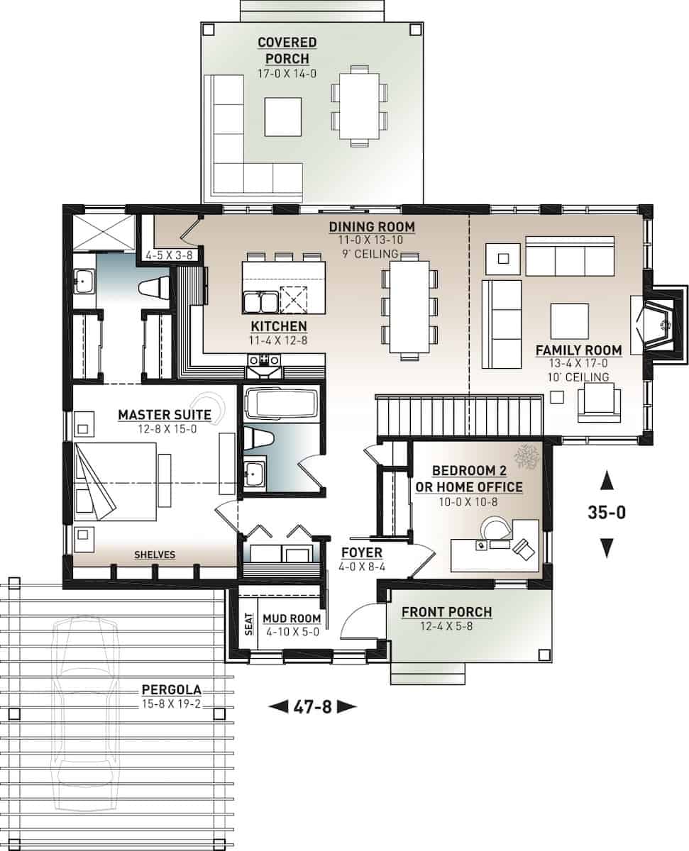 Floor Plan Main Level of Ranch Plan #126-1995
