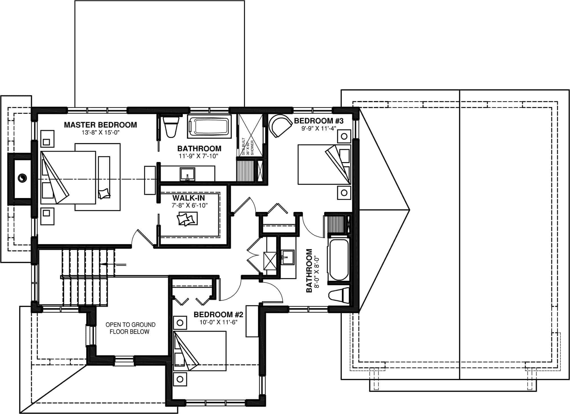 Upper Level of Farmhouse Plan #126-1996