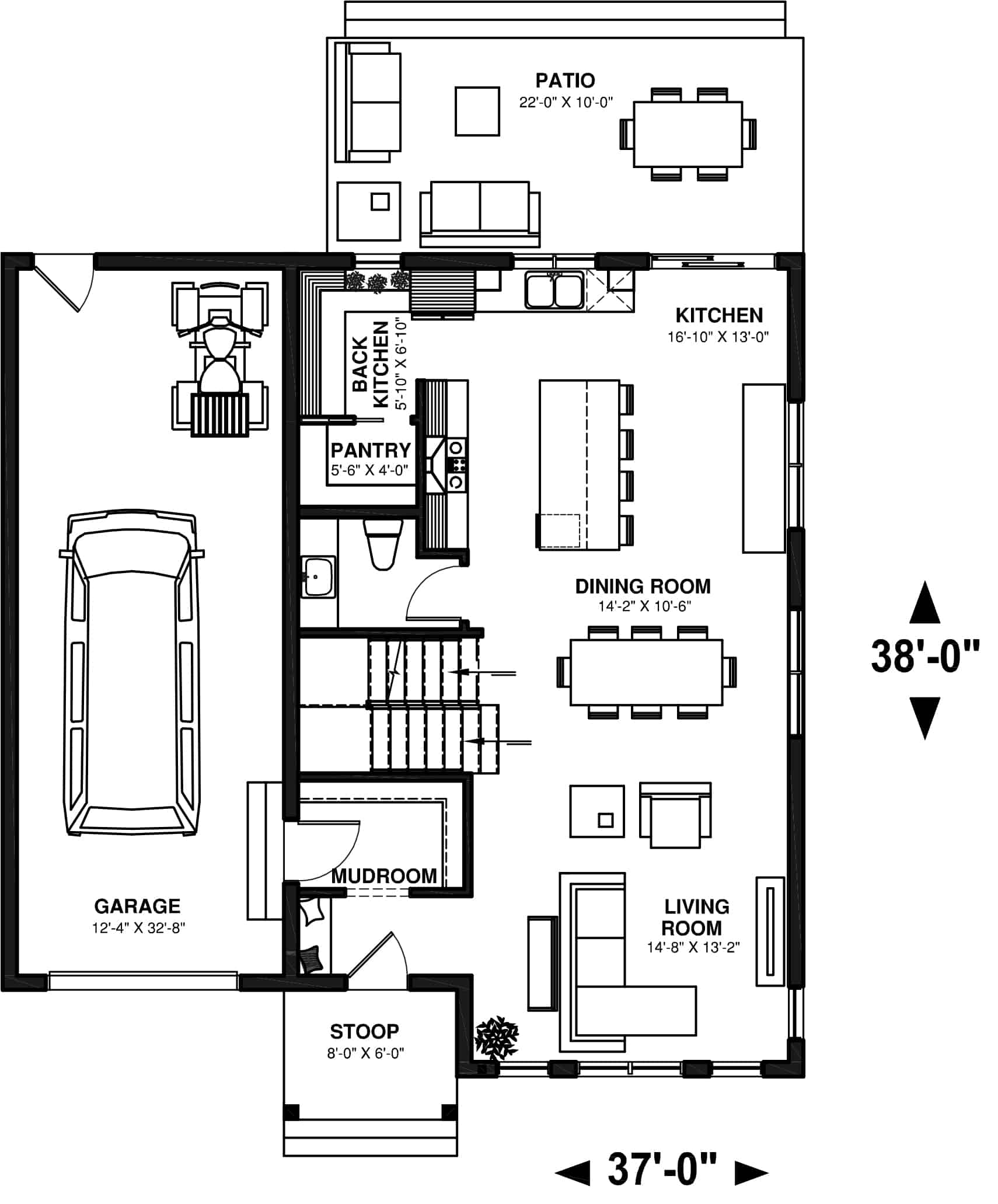 Main Level of Farmhouse Plan #126-1997