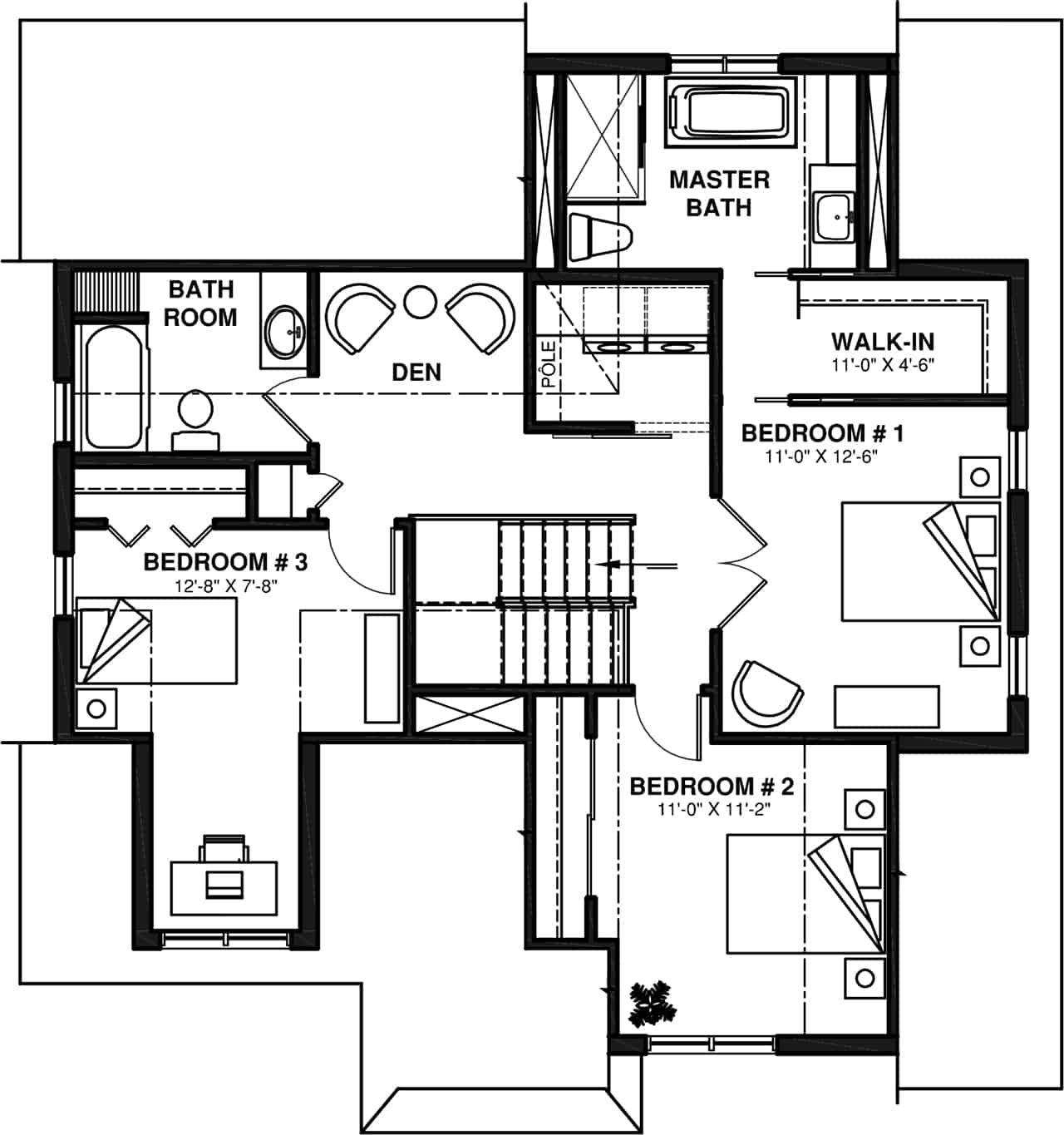 Upper Level of Farmhouse Plan #126-1997