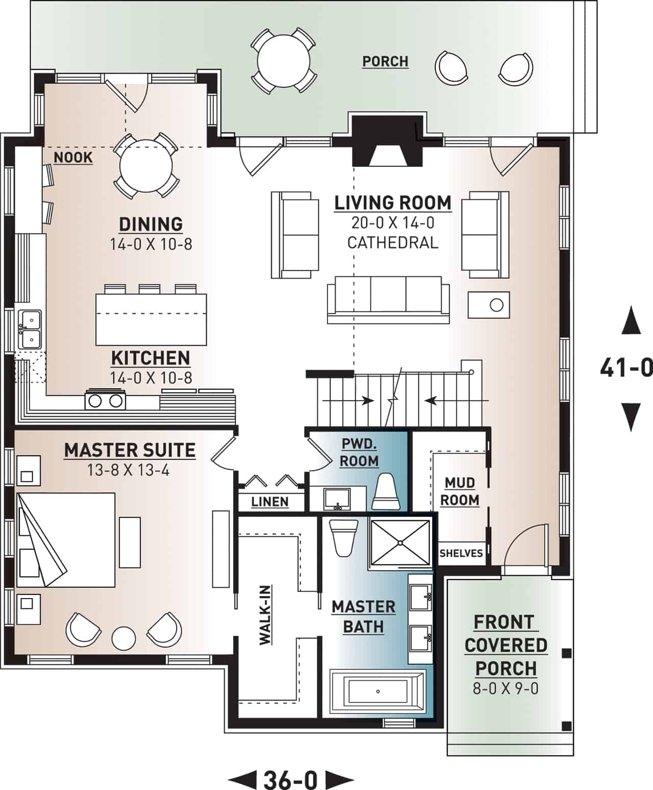 Main Level of Farmhouse Plan #126-1998