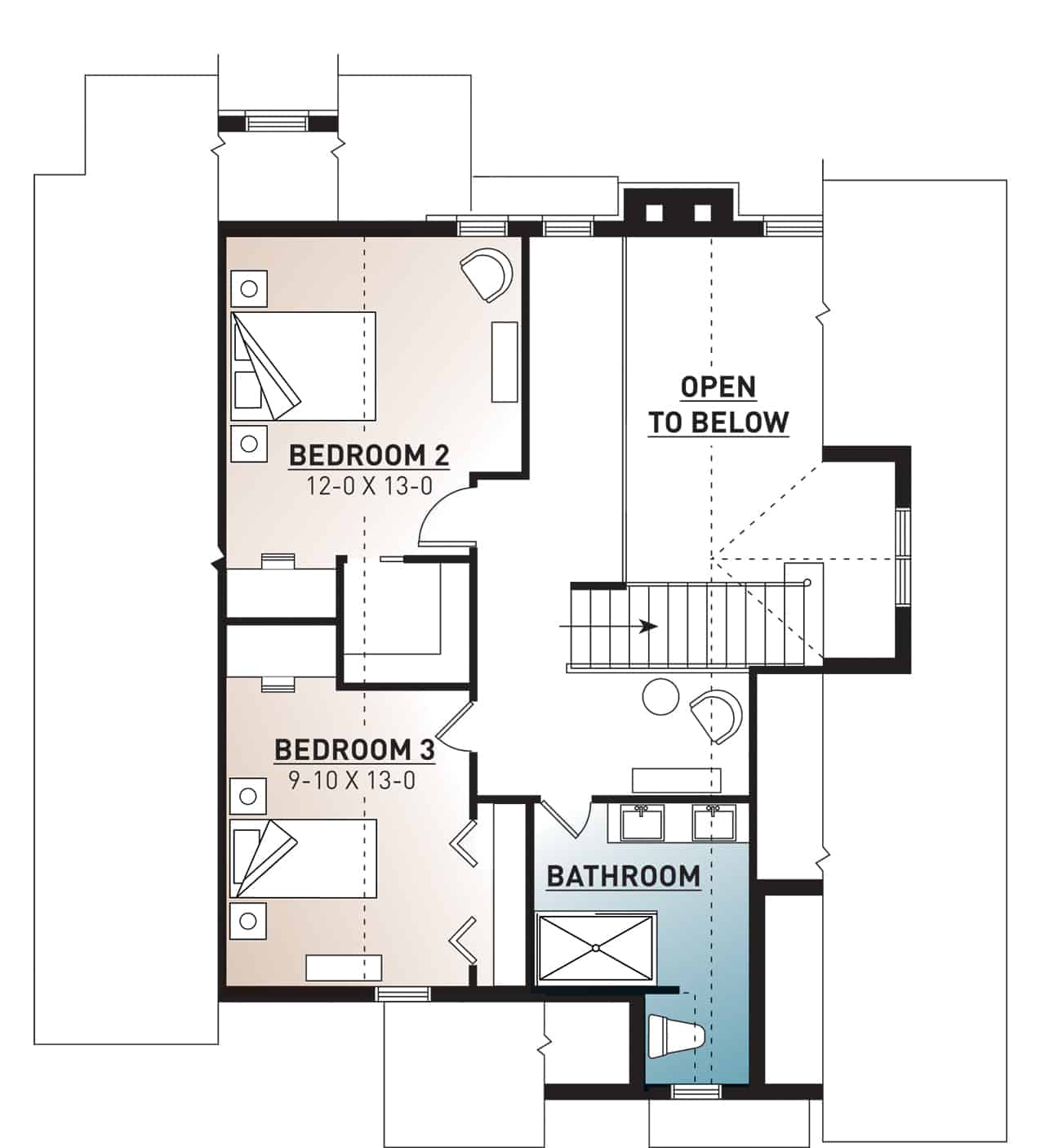 Upper Level of Farmhouse Plan #126-1998