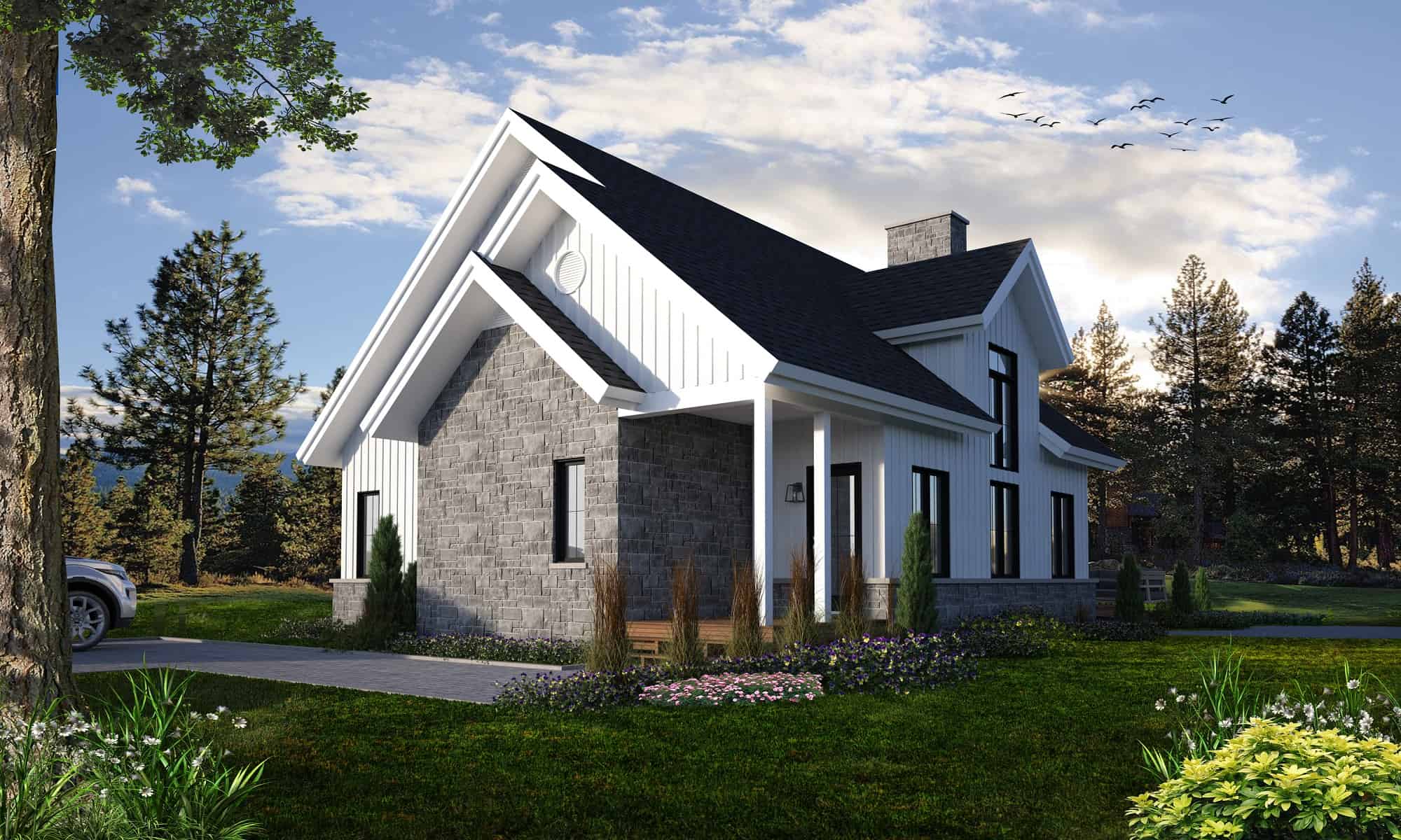Front elevation of Farmhouse home (ThePlanCollection: House Plan #126-1998)