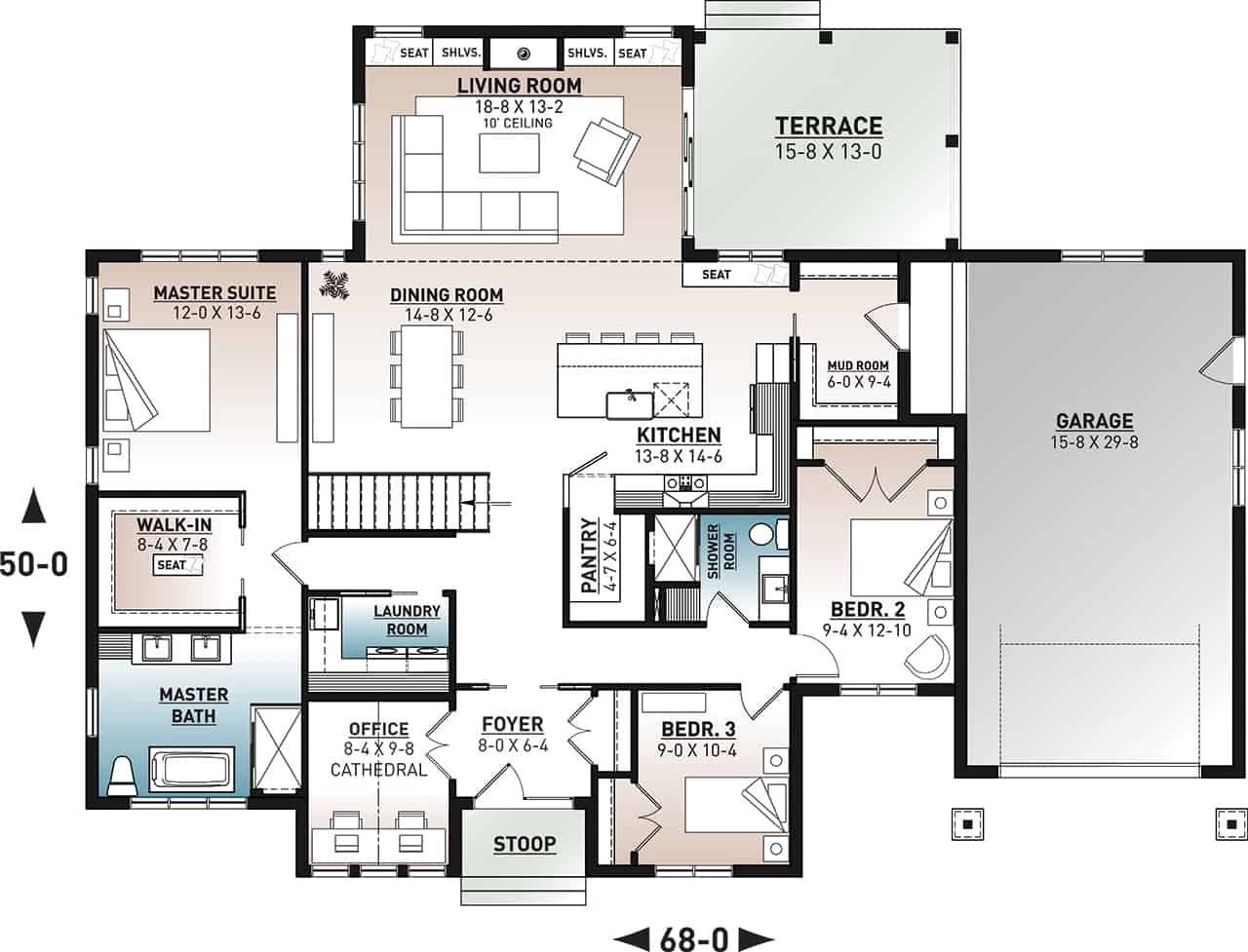 Main Level of Contemporary Plan #126-1999