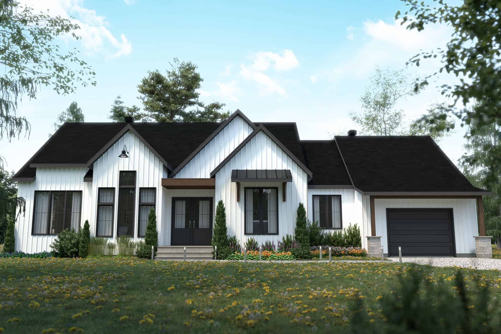 Front elevation of Contemporary home (ThePlanCollection: House Plan #126-1999)