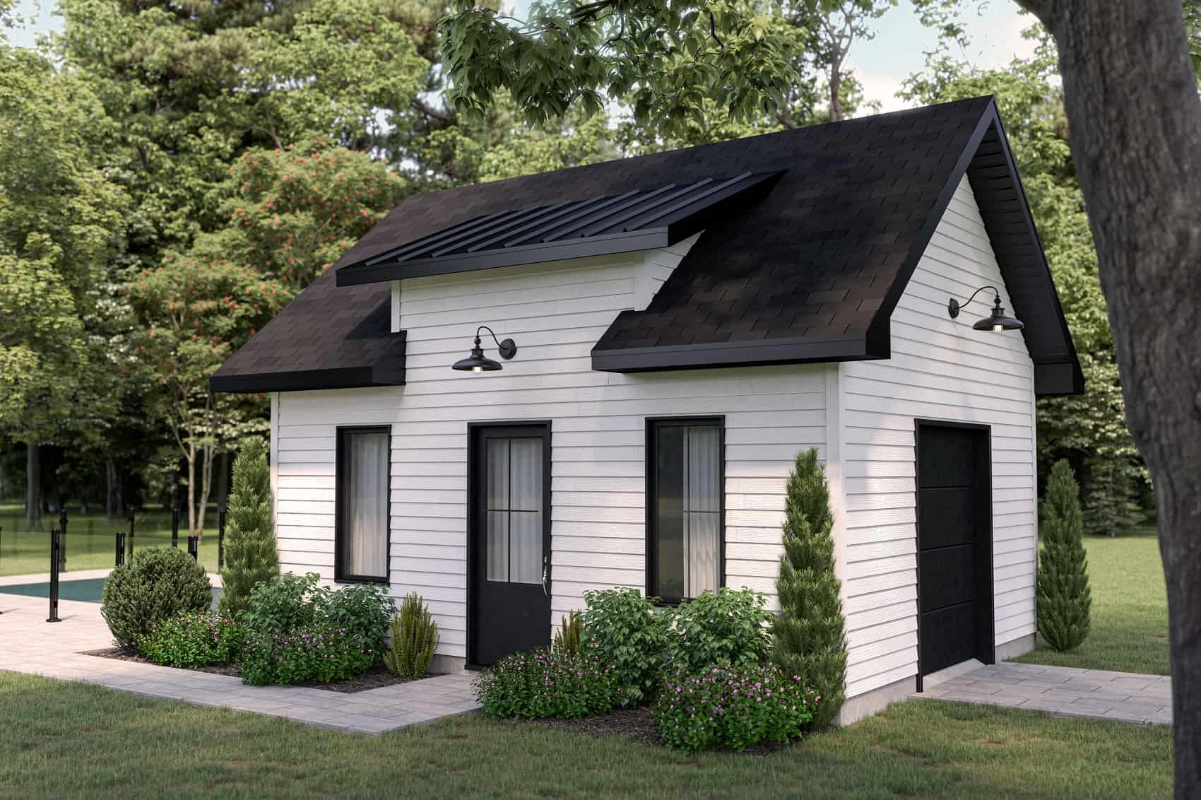 Front elevation of Cottage shed (ThePlanCollection: House Plan #126-2001)