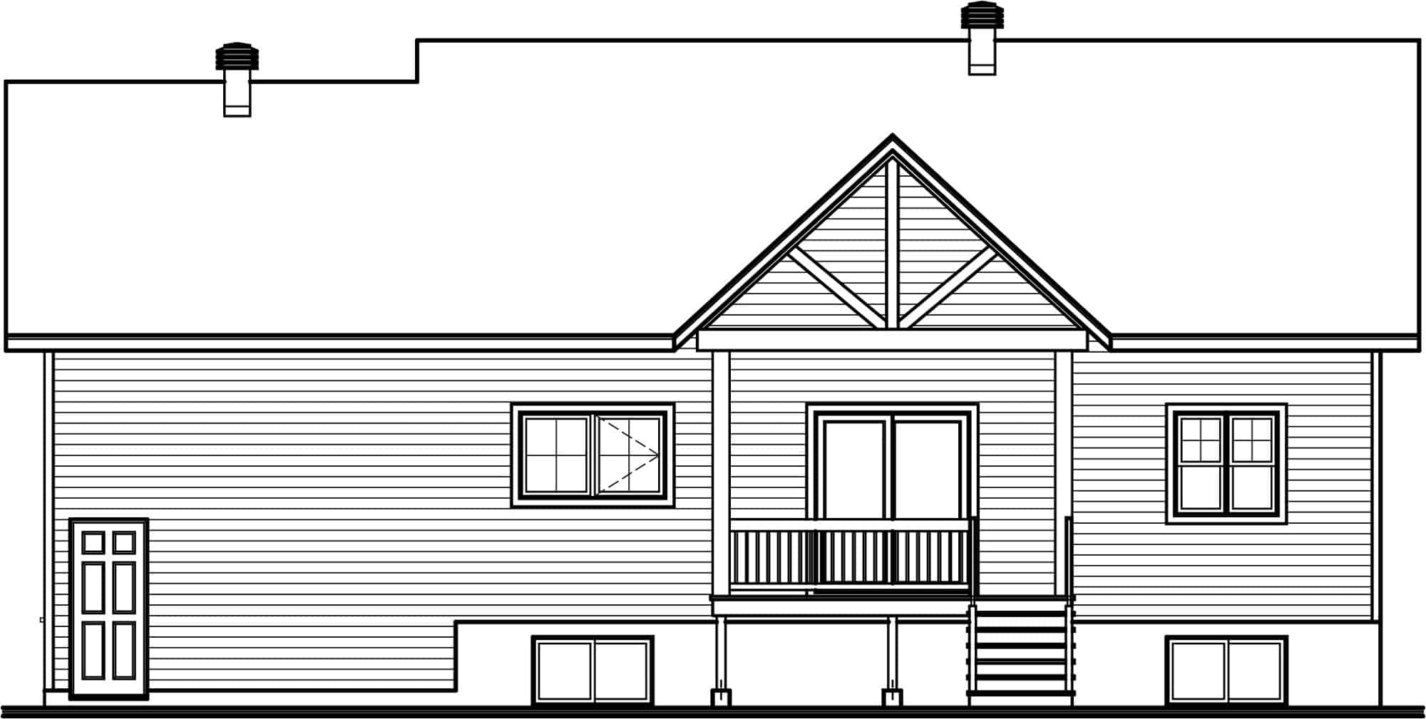 Home Plan Rear Elevation of this 2-Bedroom,1140 Sq Ft Plan -126-2004