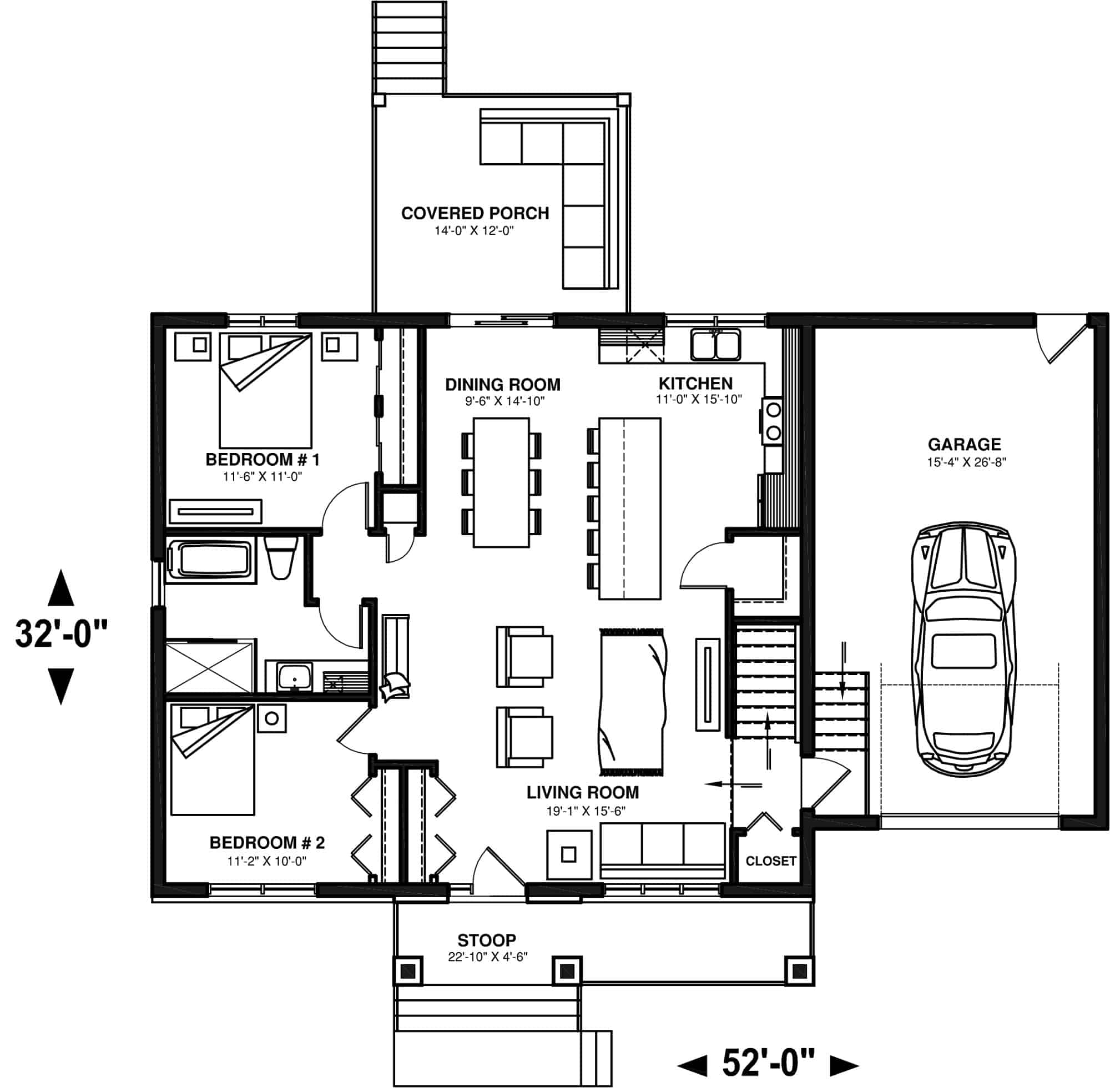 Main Level of Cottage Plan #126-2004