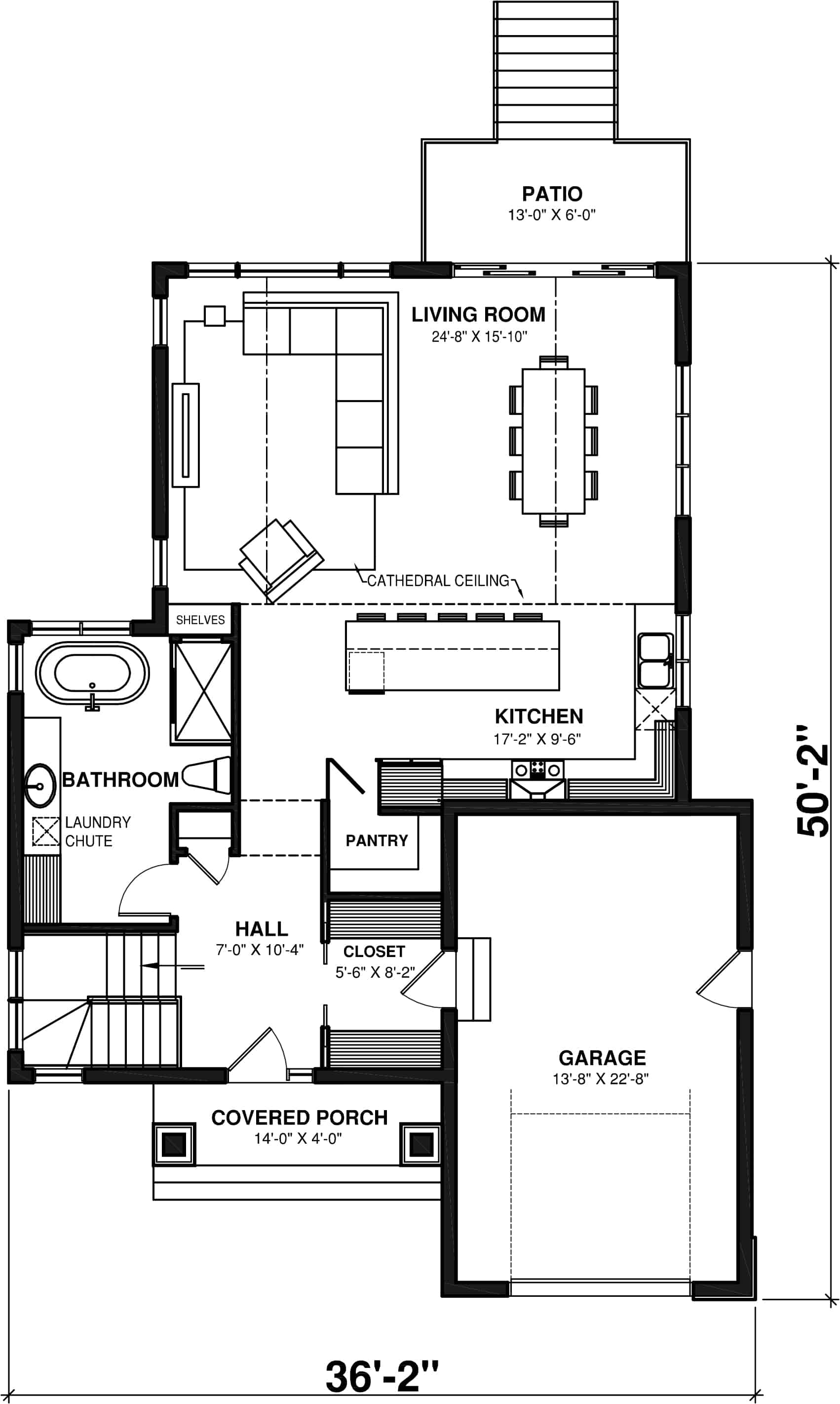 Main Level of Cottage Plan #126-2005