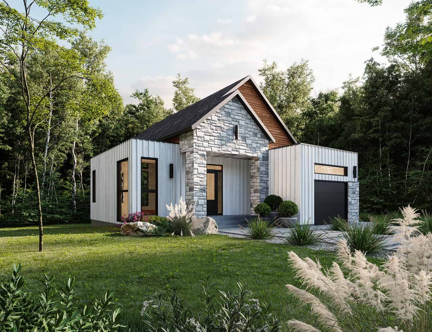 Front elevation of Contemporary home (ThePlanCollection: House Plan #126-2005)