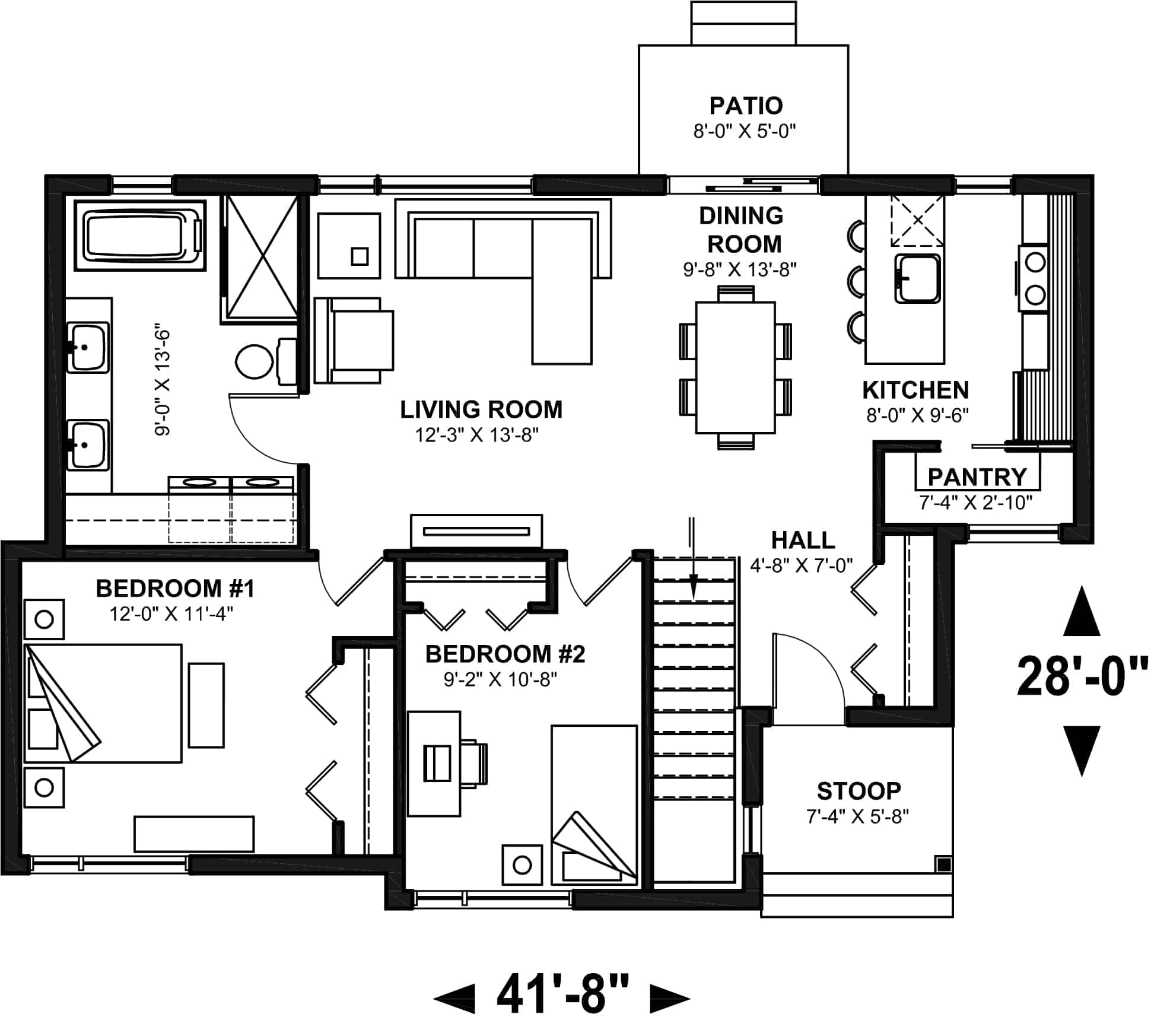 Main Level of Contemporary Plan #126-2007