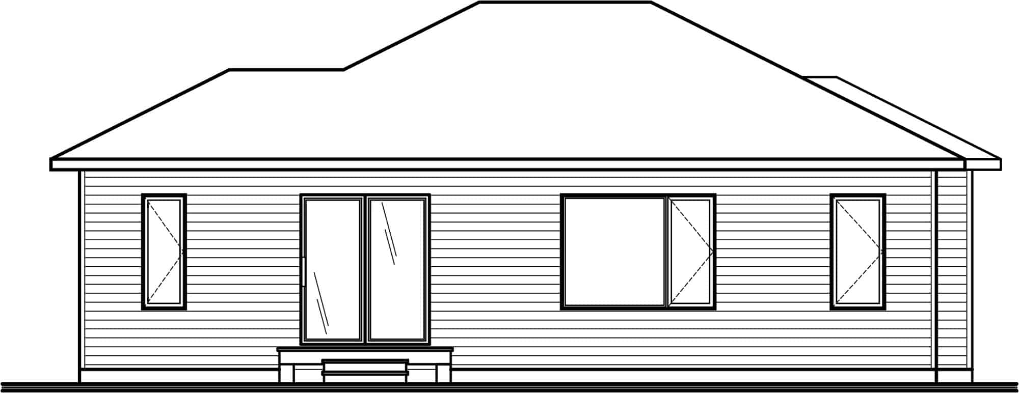 Home Plan Rear Elevation of this 2-Bedroom,998 Sq Ft Plan -126-2007