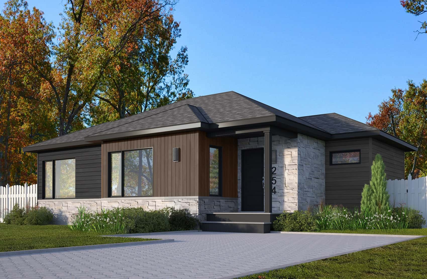 Front elevation of Contemporary home (ThePlanCollection: House Plan #126-2007)