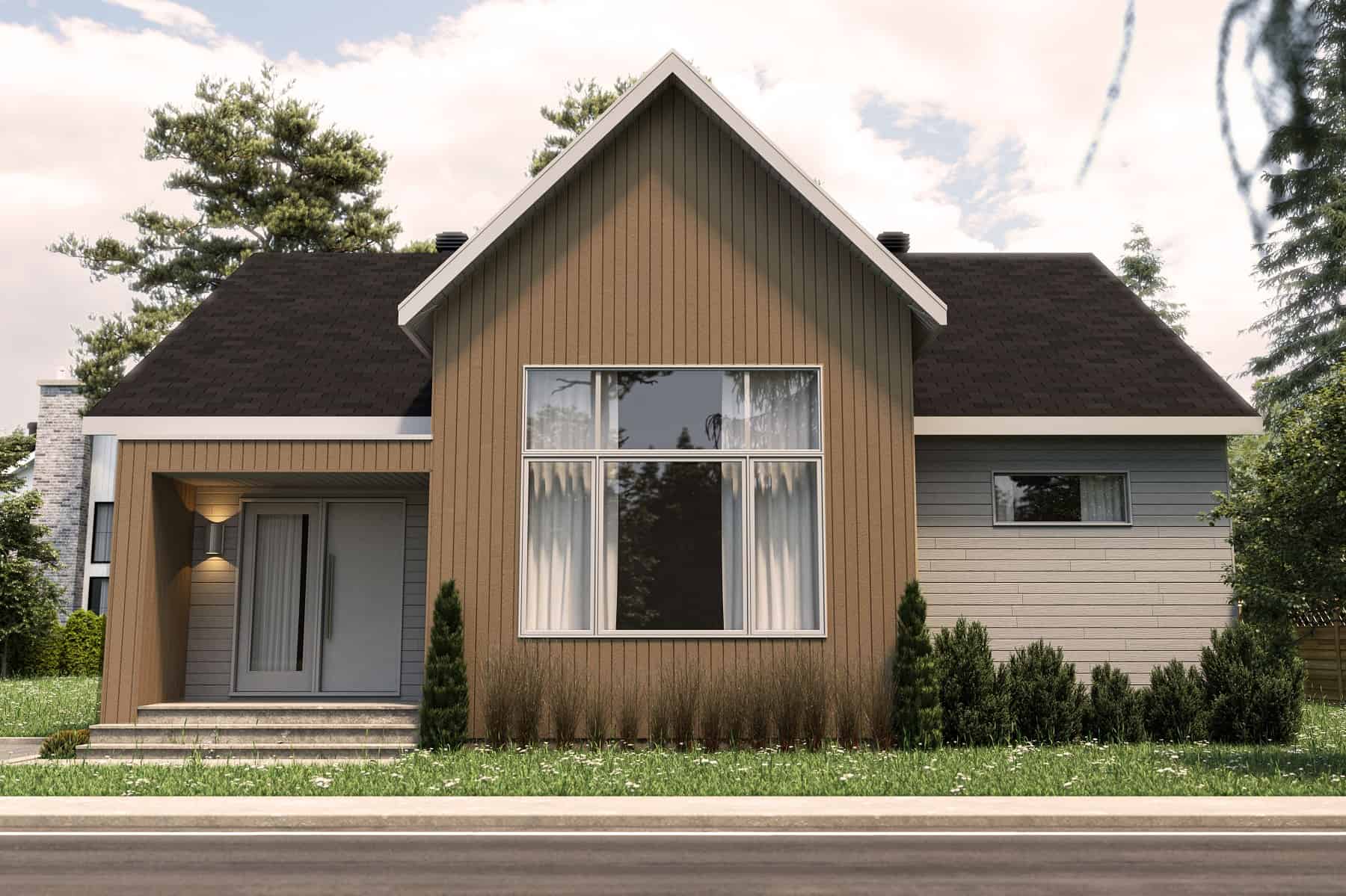 Front elevation of Ranch home (ThePlanCollection: House Plan #126-2008)