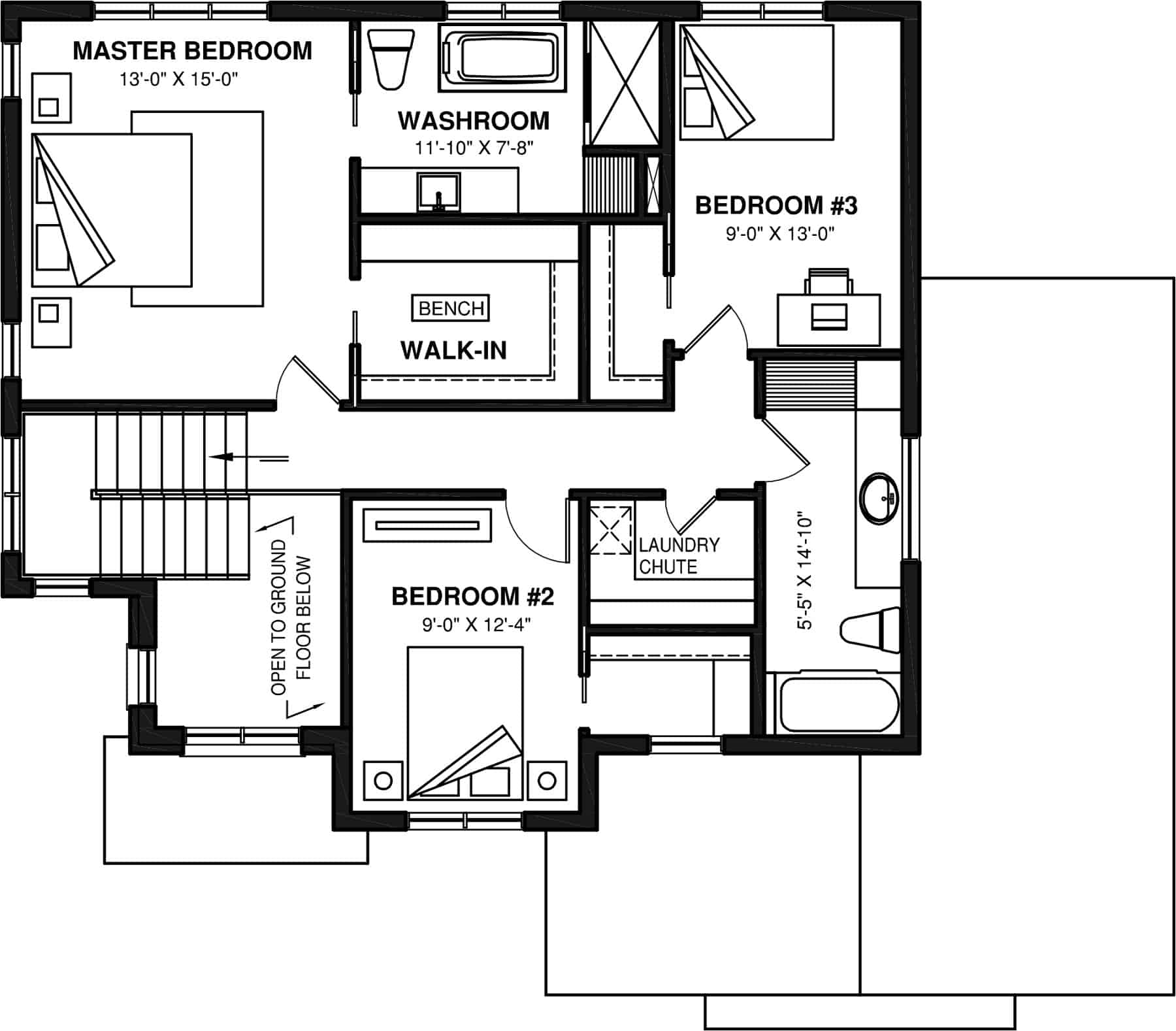 Upper Level of Farmhouse Plan #126-2009