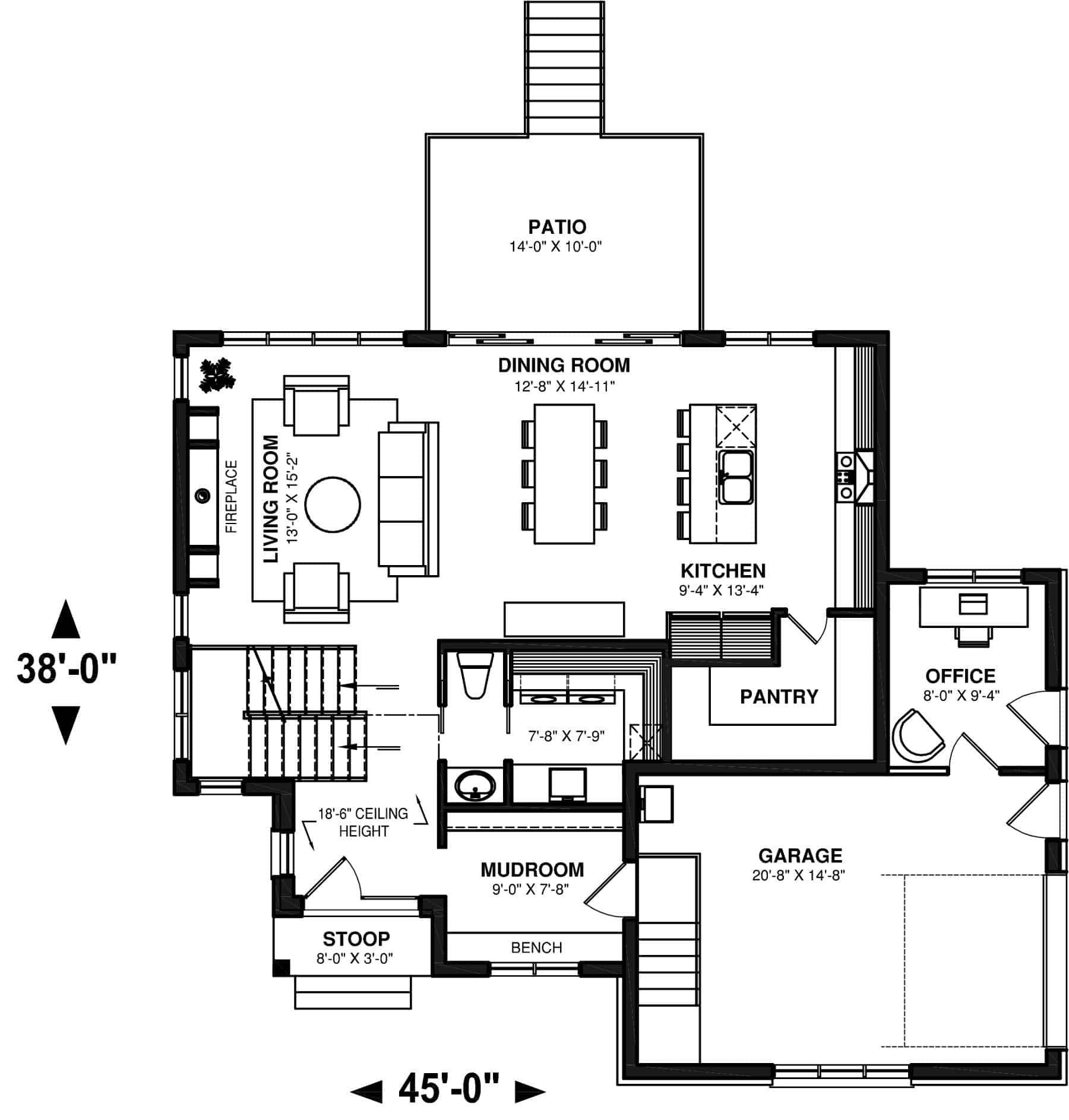 Main Level of Farmhouse Plan #126-2009