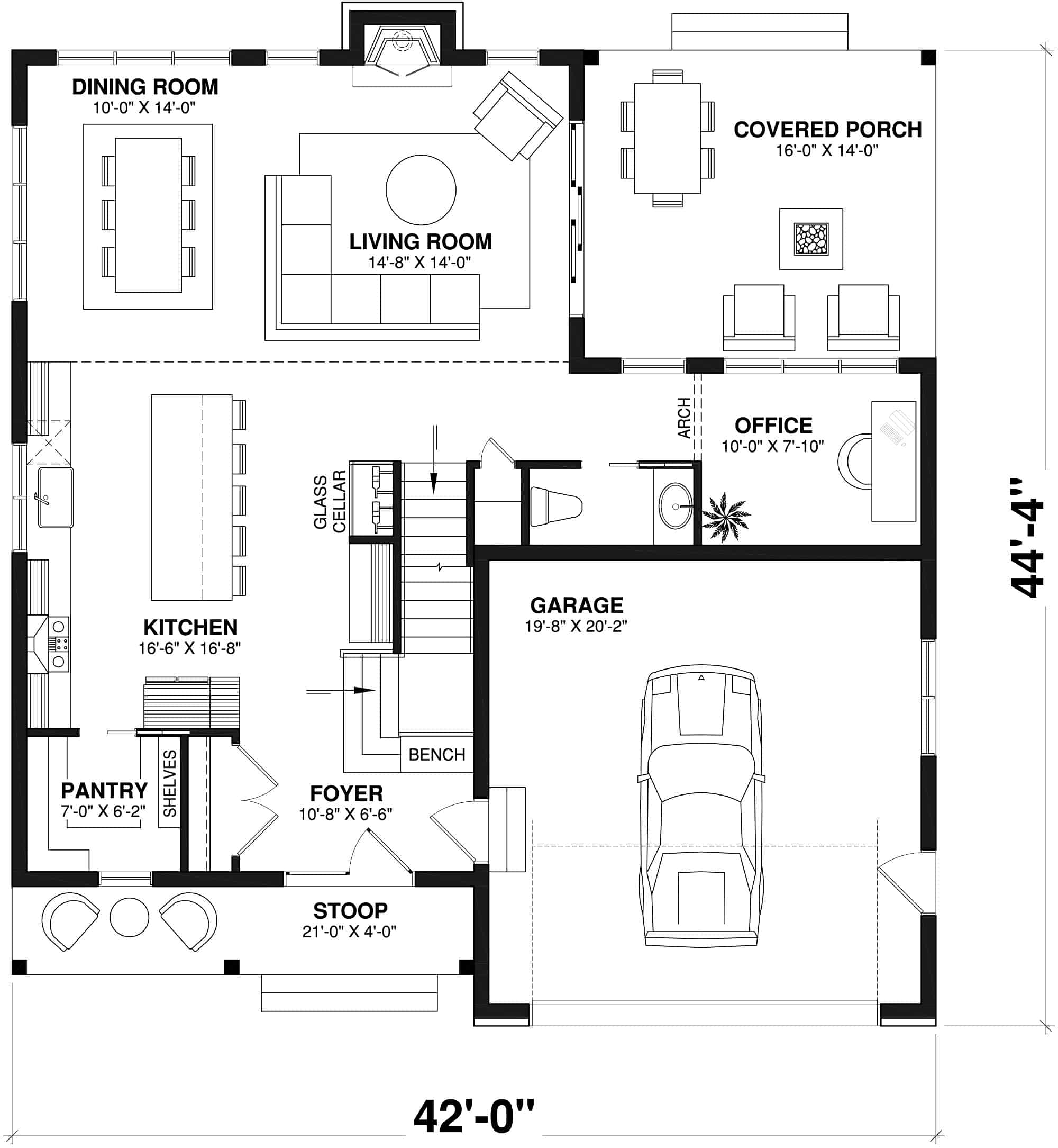 Main Level of Farmhouse Plan #126-2011