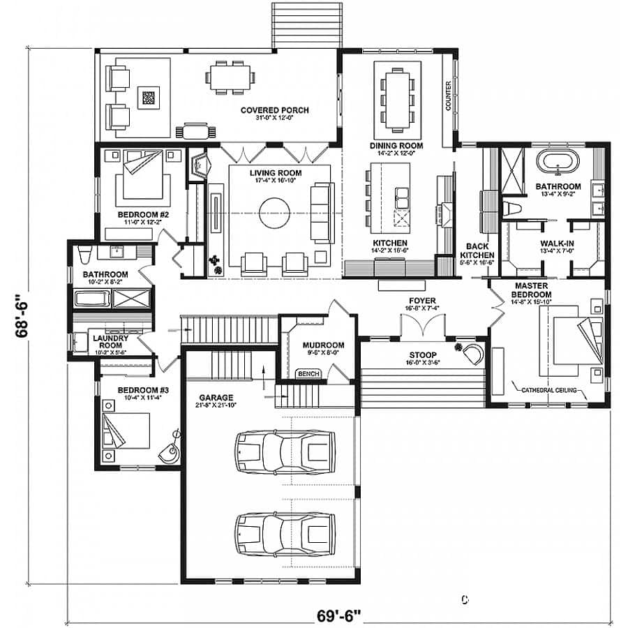 Main Level of Ranch Plan #126-2013