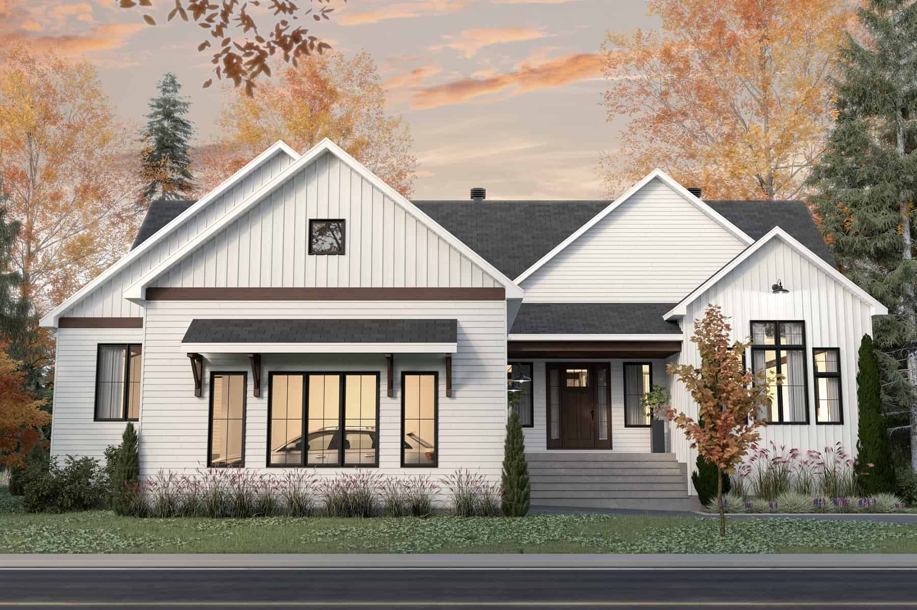 Front elevation of Ranch home (ThePlanCollection: House Plan #126-2013)