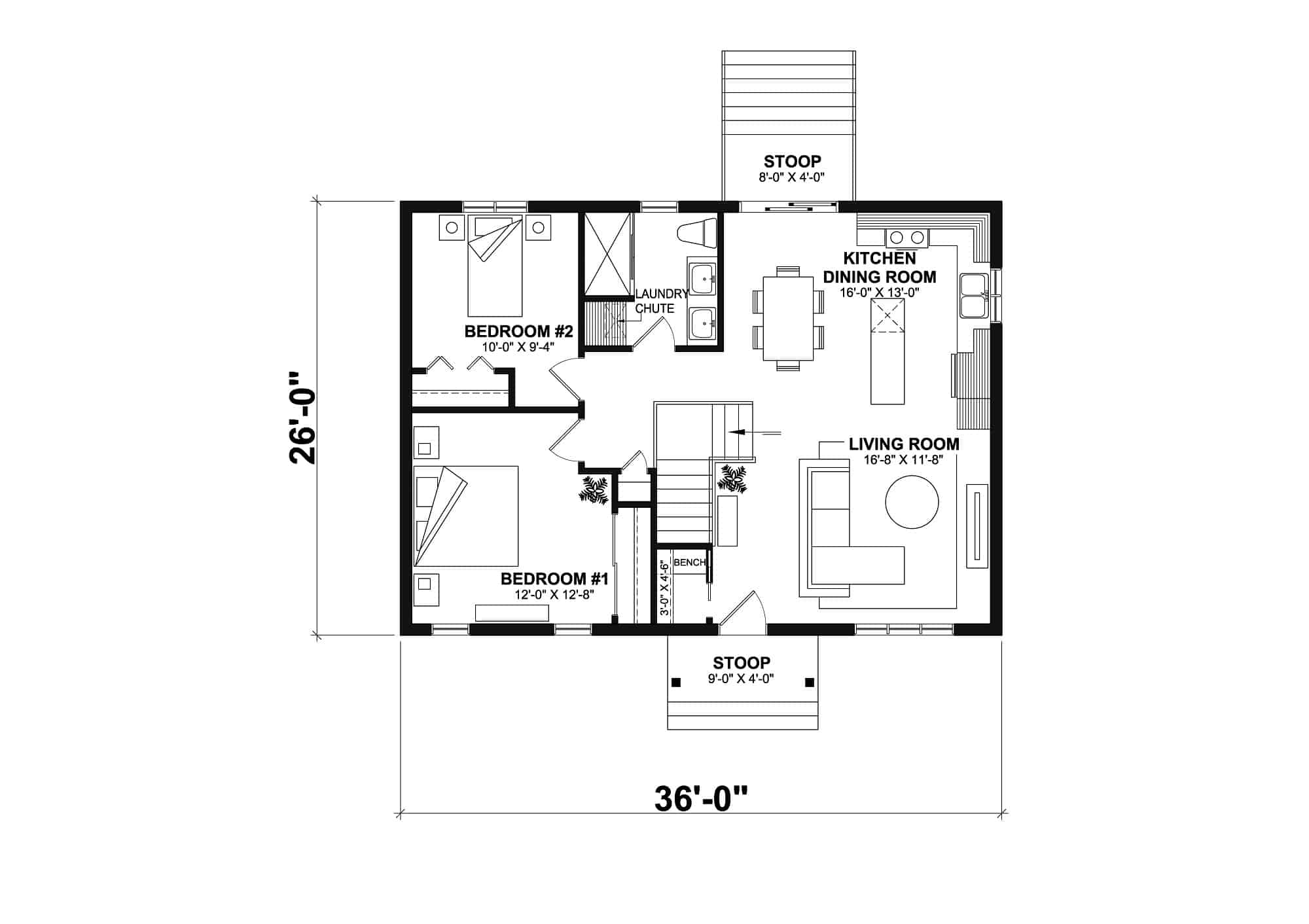 Main Level of Craftsman Plan #126-2015