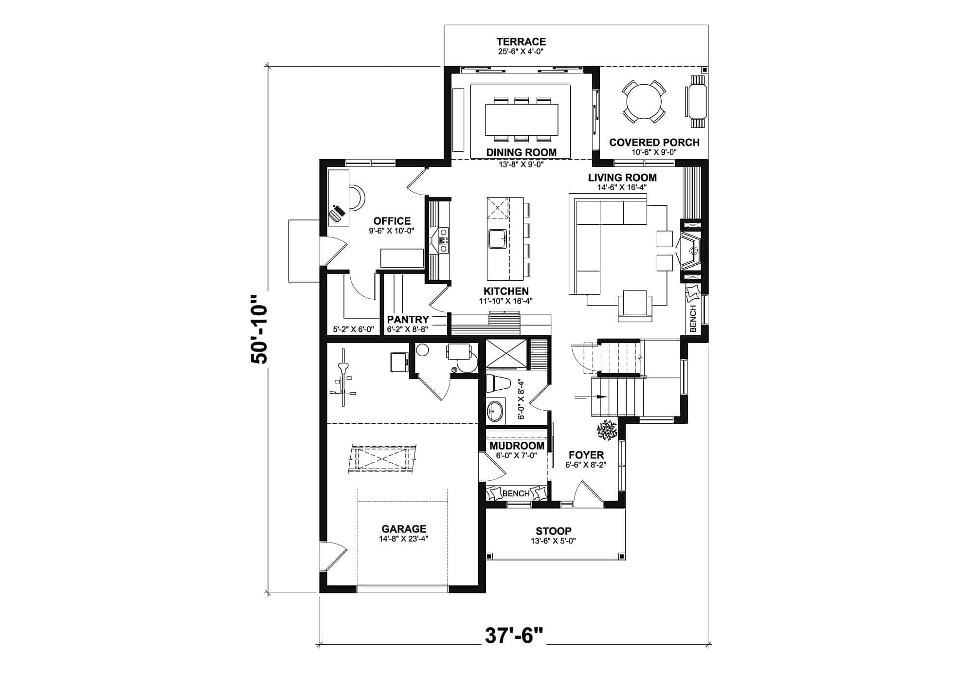 Main Level of Farmhouse Plan #126-2016