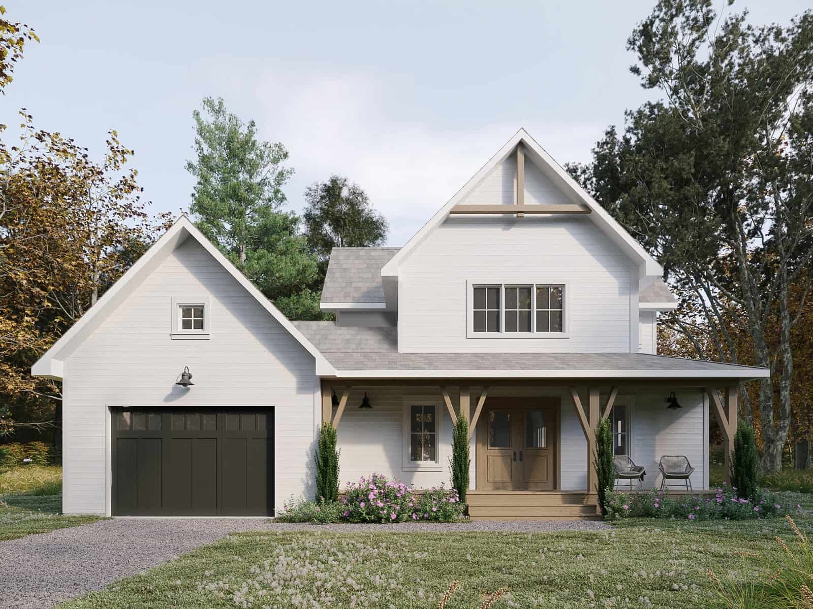 Front elevation of Farmhouse home (ThePlanCollection: House Plan #126-2018)
