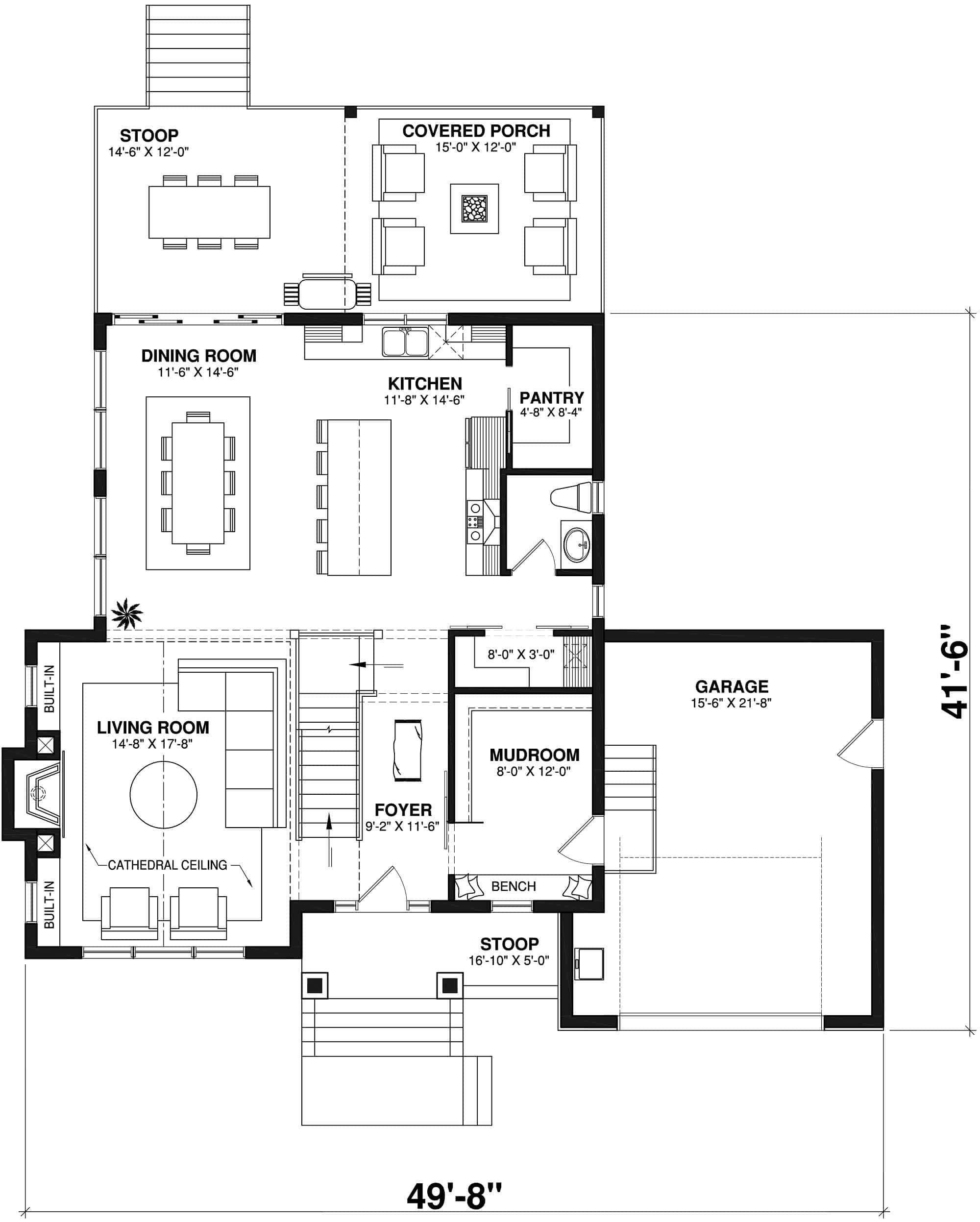 Main Level of Contemporary Plan #126-2020