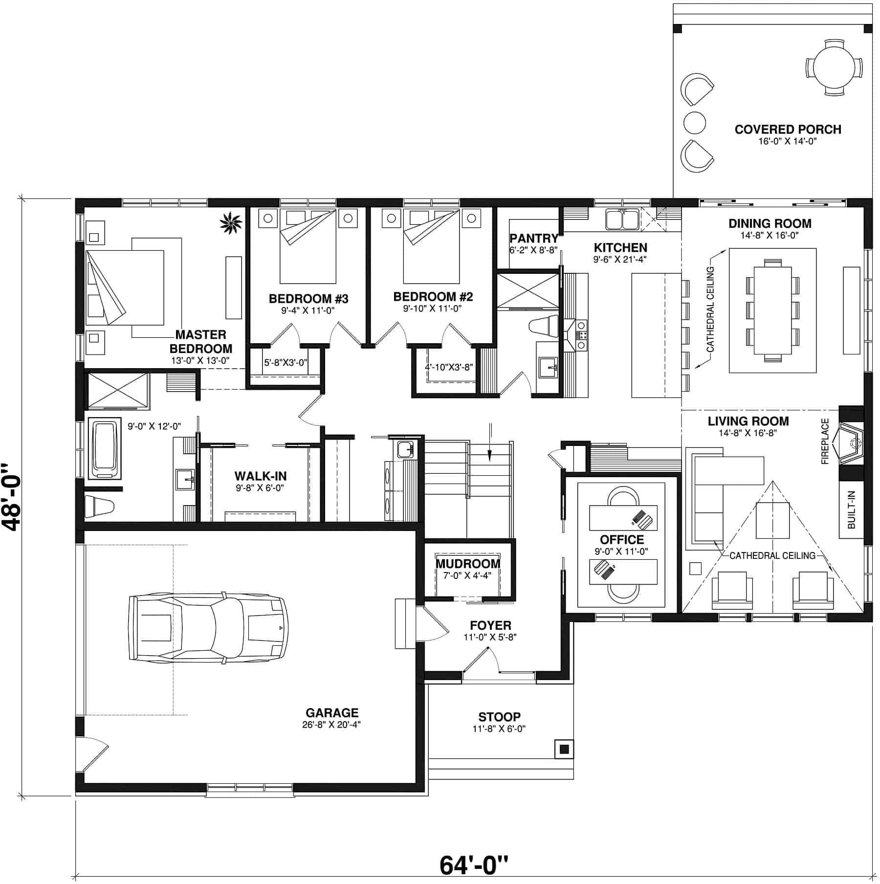 Main Level of Contemporary Plan #126-2021