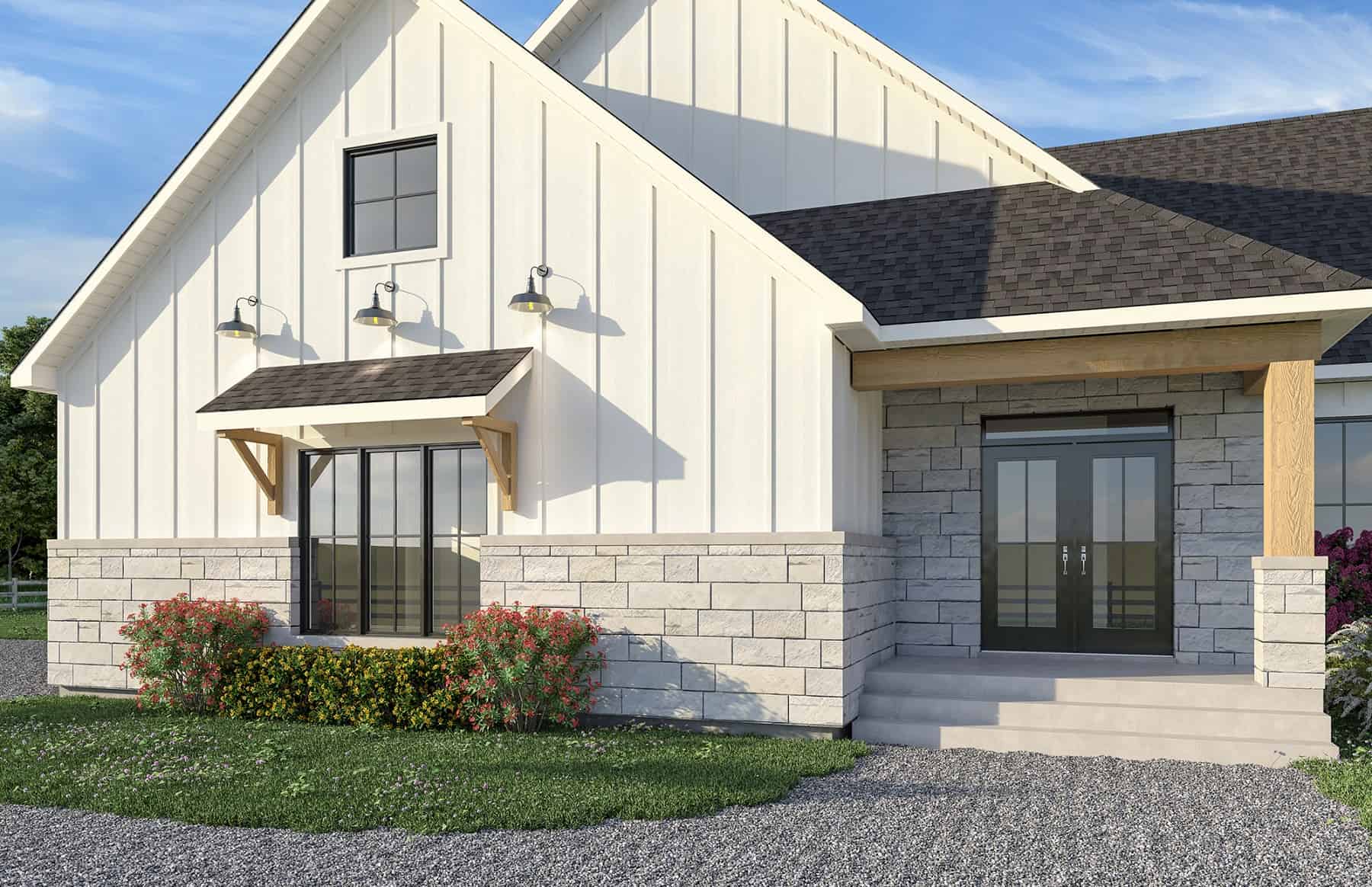 Front elevation of Modern Farmhouse home (ThePlanCollection: House Plan #126-2021)